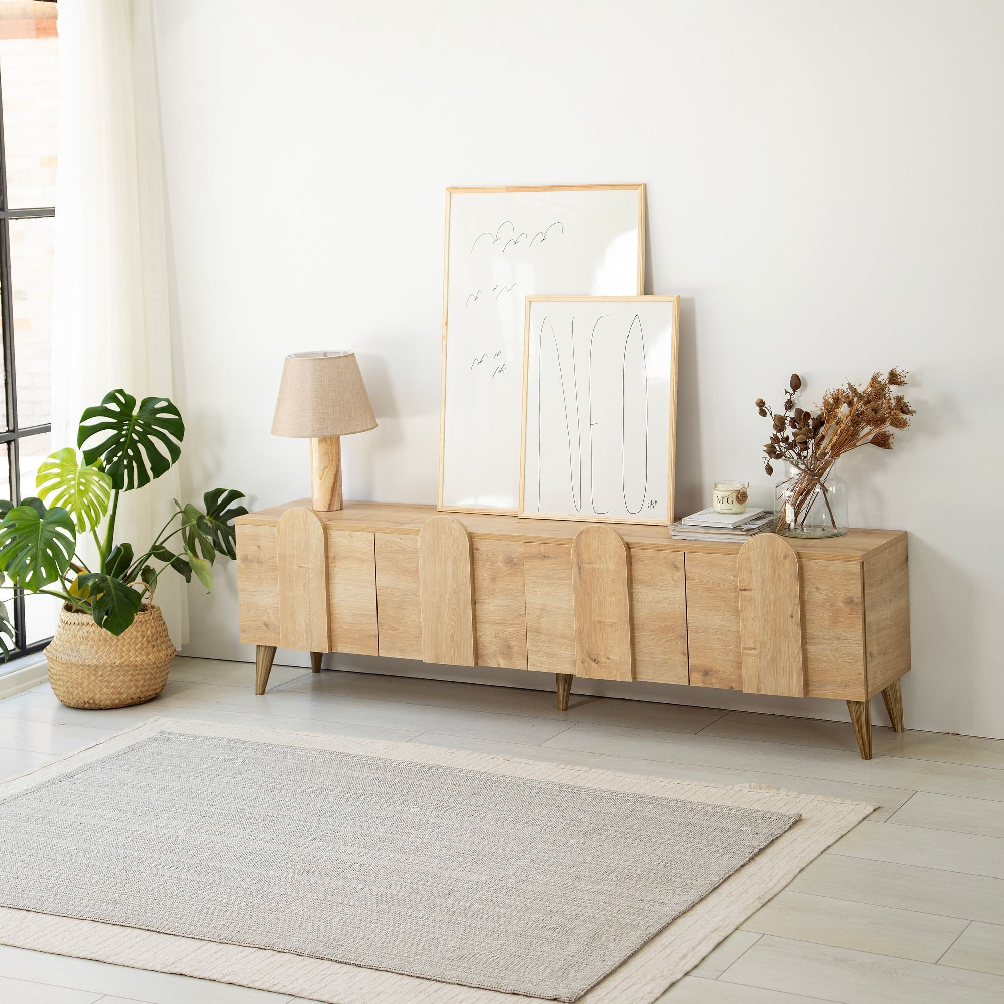 Comoda tv, Hanah Home, pal melaminat, stejar, 180x50x35 cm, 552NOS2428 — imaginea 4