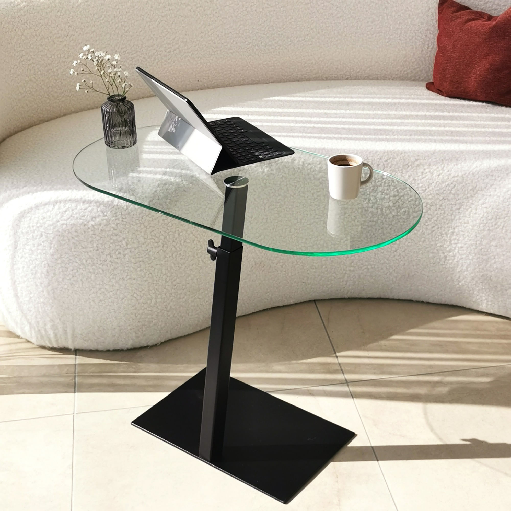 Masuta de cafea, Hanah Home, sticla securizata, cadru metalic, negru, 70x35x75 cm — imaginea 3