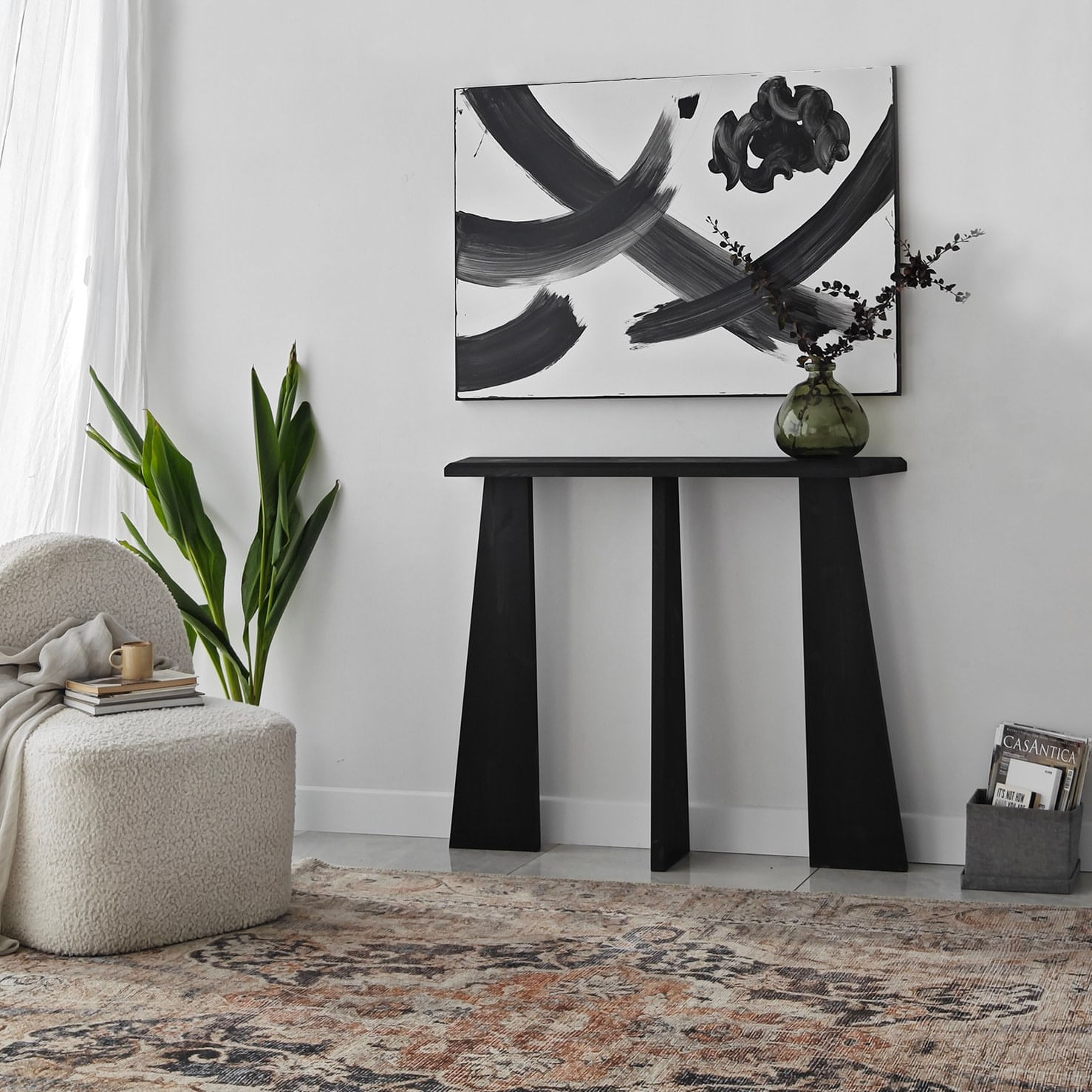 Comoda, Hanah Home, lemn masiv, antracit, 100x28x83 cm — imaginea 3