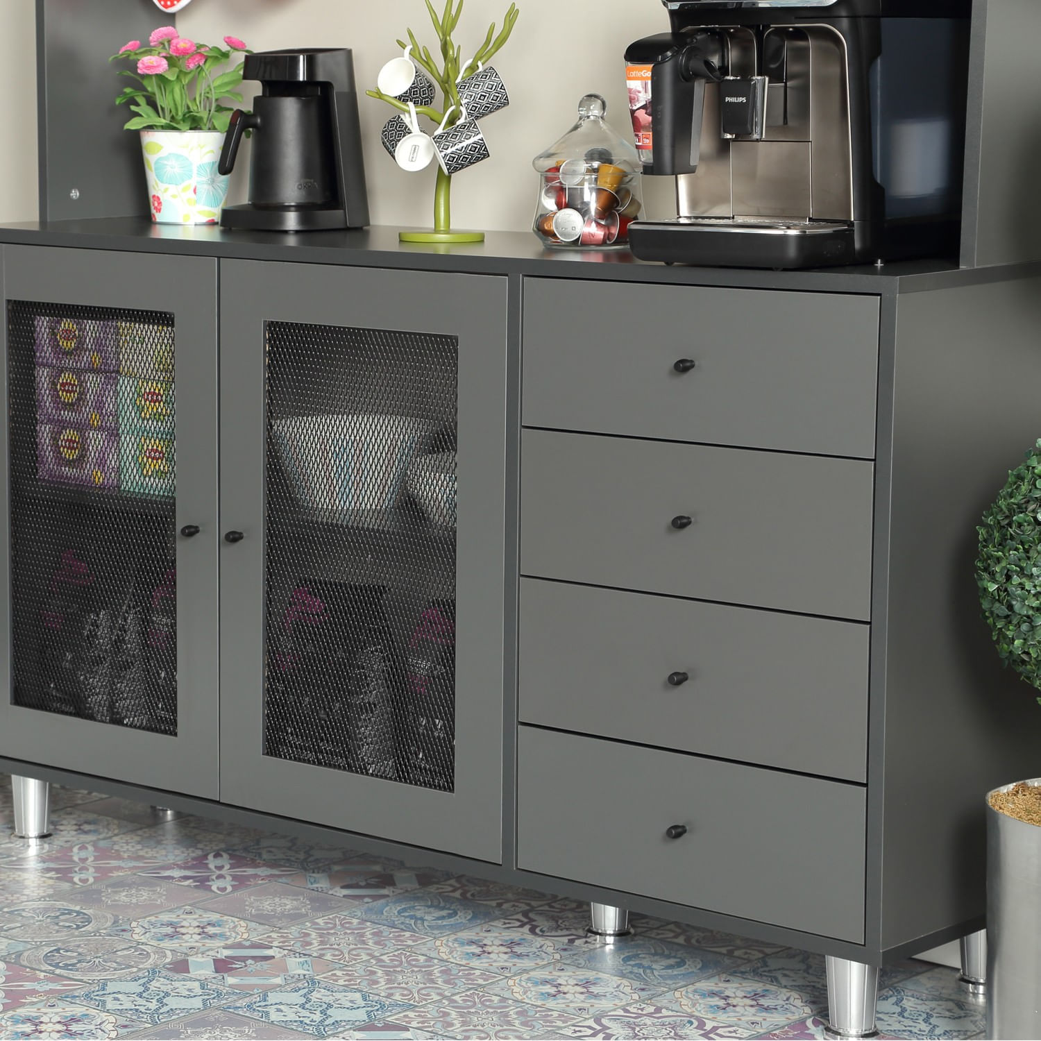 Dulap multifunctional, Hanah Home, pal, antracit, 140x40x187 cm — imaginea 5