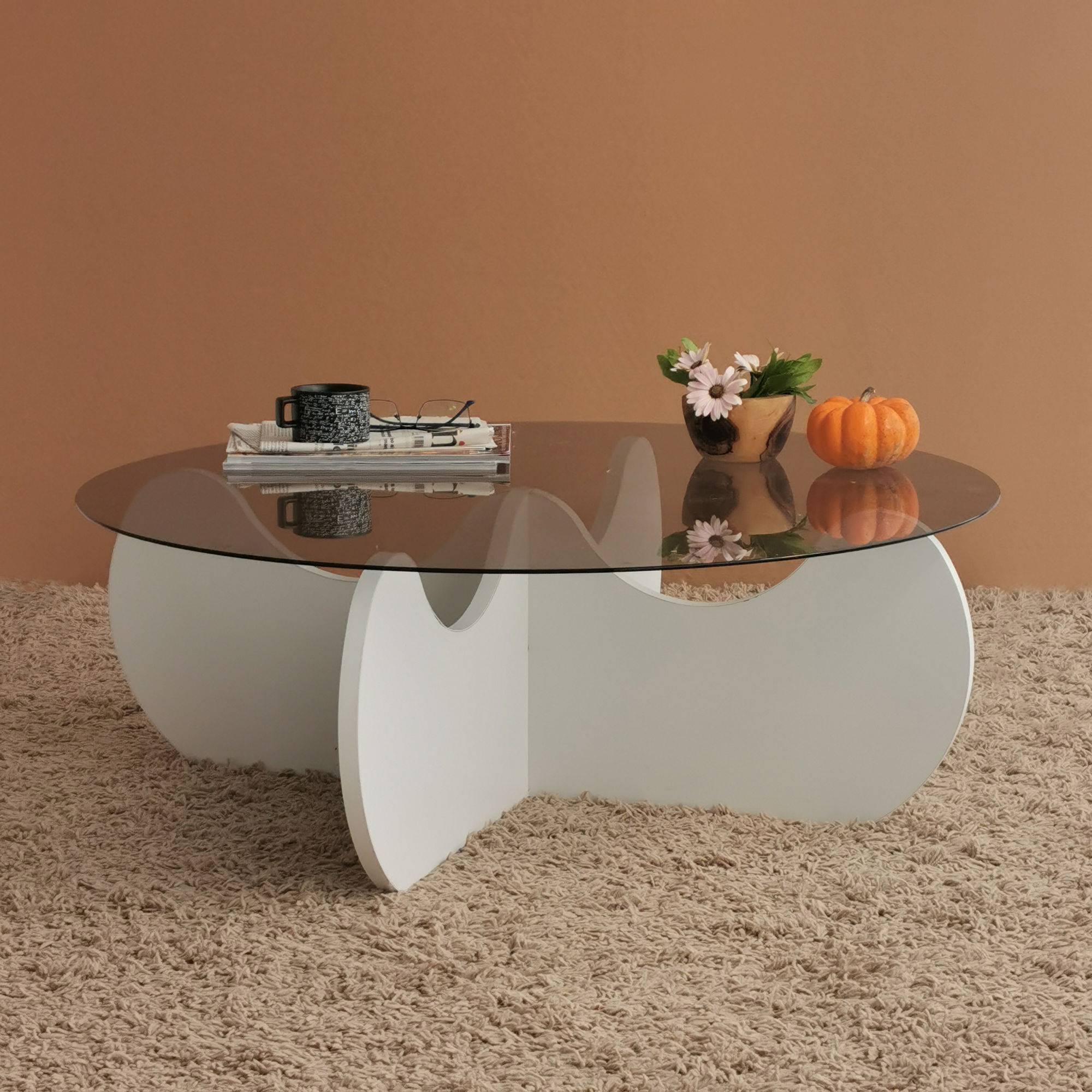 Masuta de cafea, Hanah Home, sticla securizata si pal melaminat, alb, 90x90x30 cm — imaginea 4