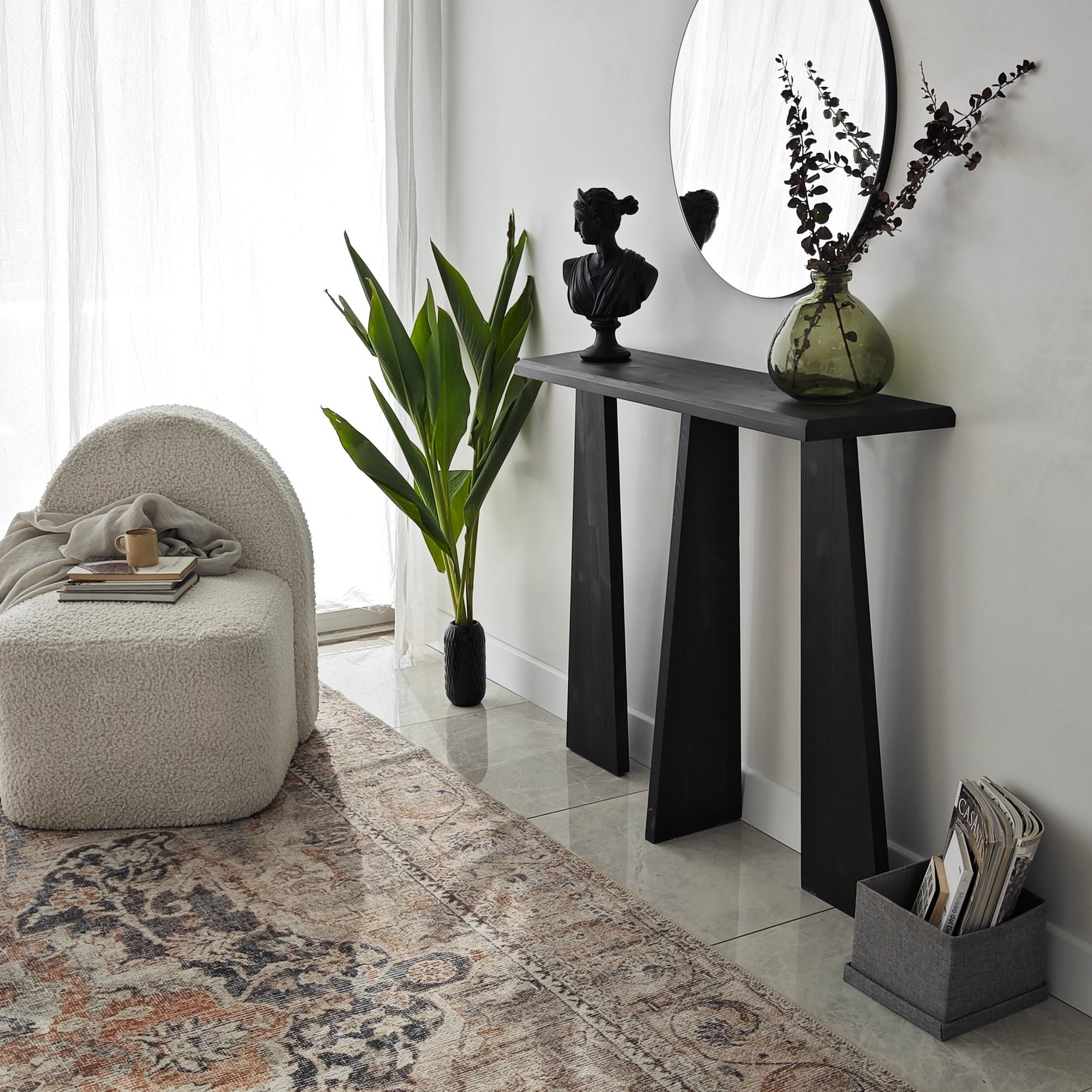 Comoda, Hanah Home, lemn masiv, antracit, 100x28x83 cm — imaginea 4