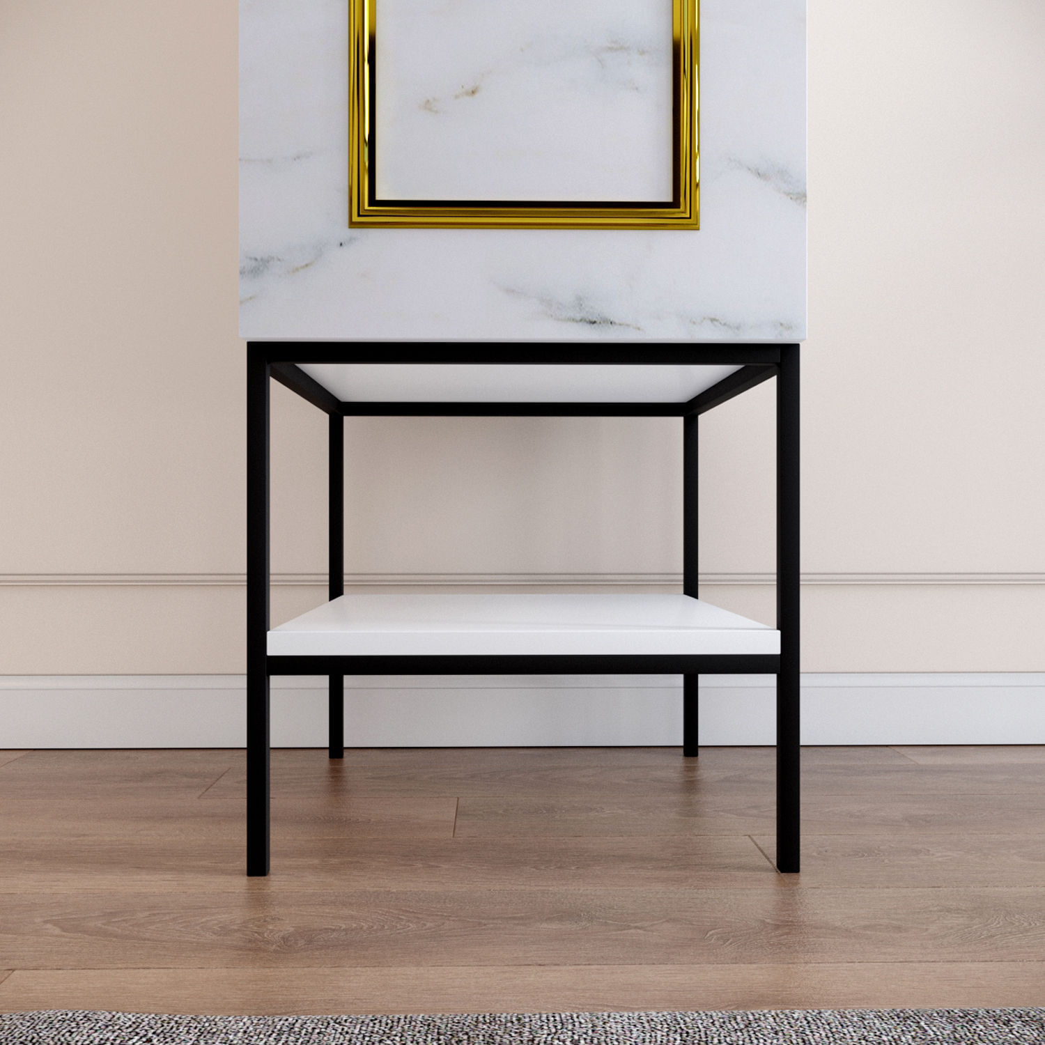 Sifonier, Hanah Home, pal melaminat, alb negru auriu, 42x50x200 cm — imaginea 5