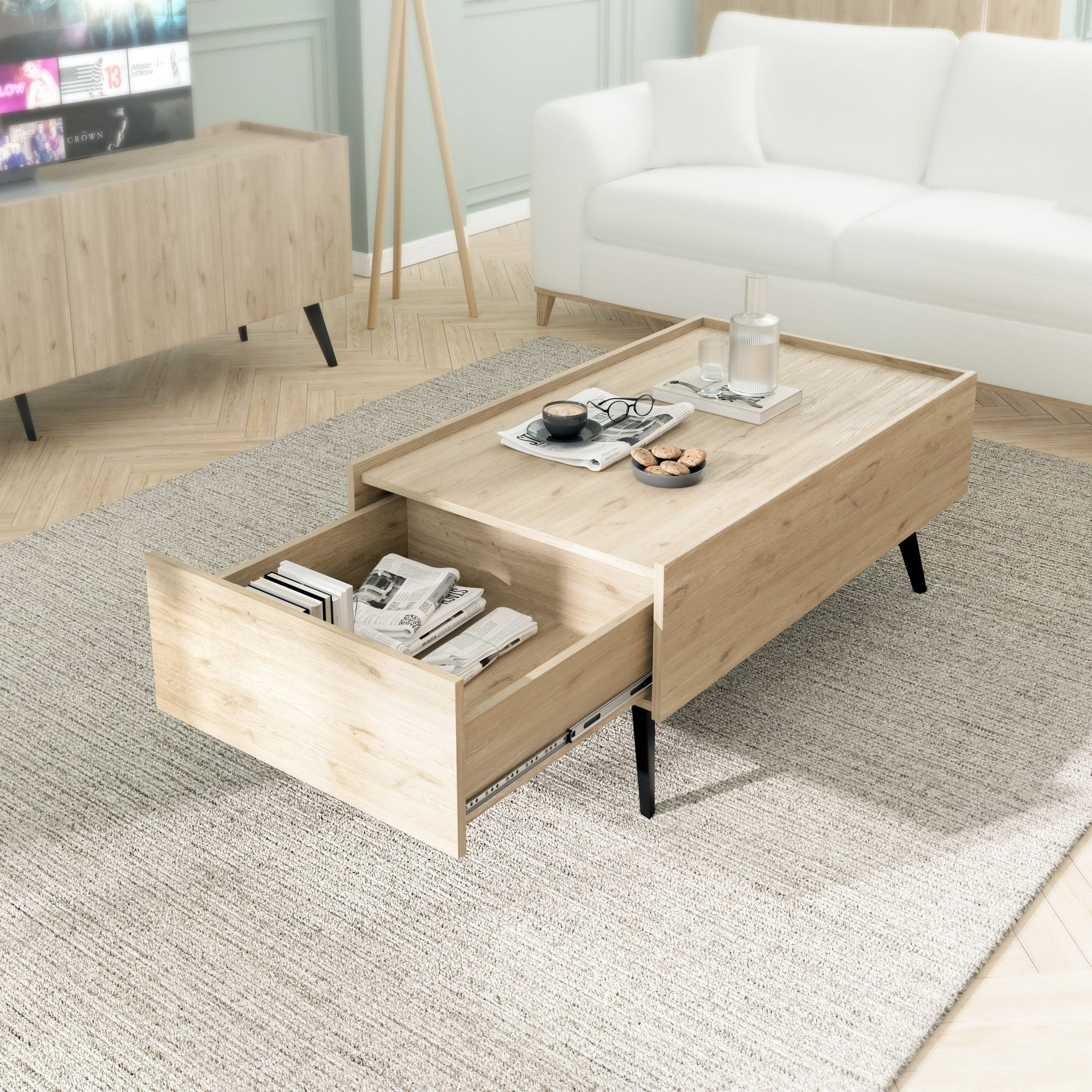 Masuta de cafea, Hanah Home, pal melaminat, stejar, 102x61x44 cm — imaginea 5