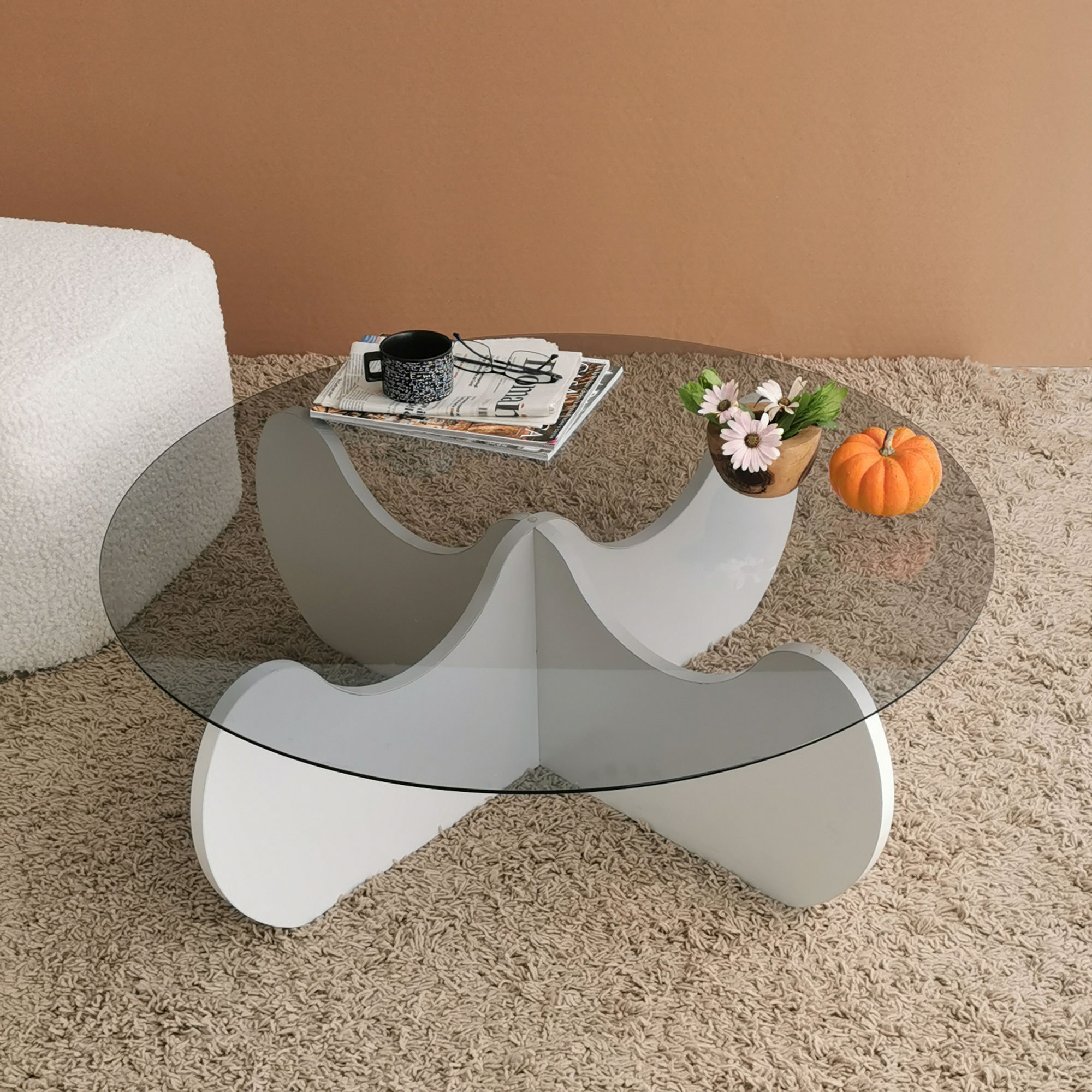 Masuta de cafea, Hanah Home, sticla securizata si pal melaminat, alb, 90x90x30 cm — imaginea 5