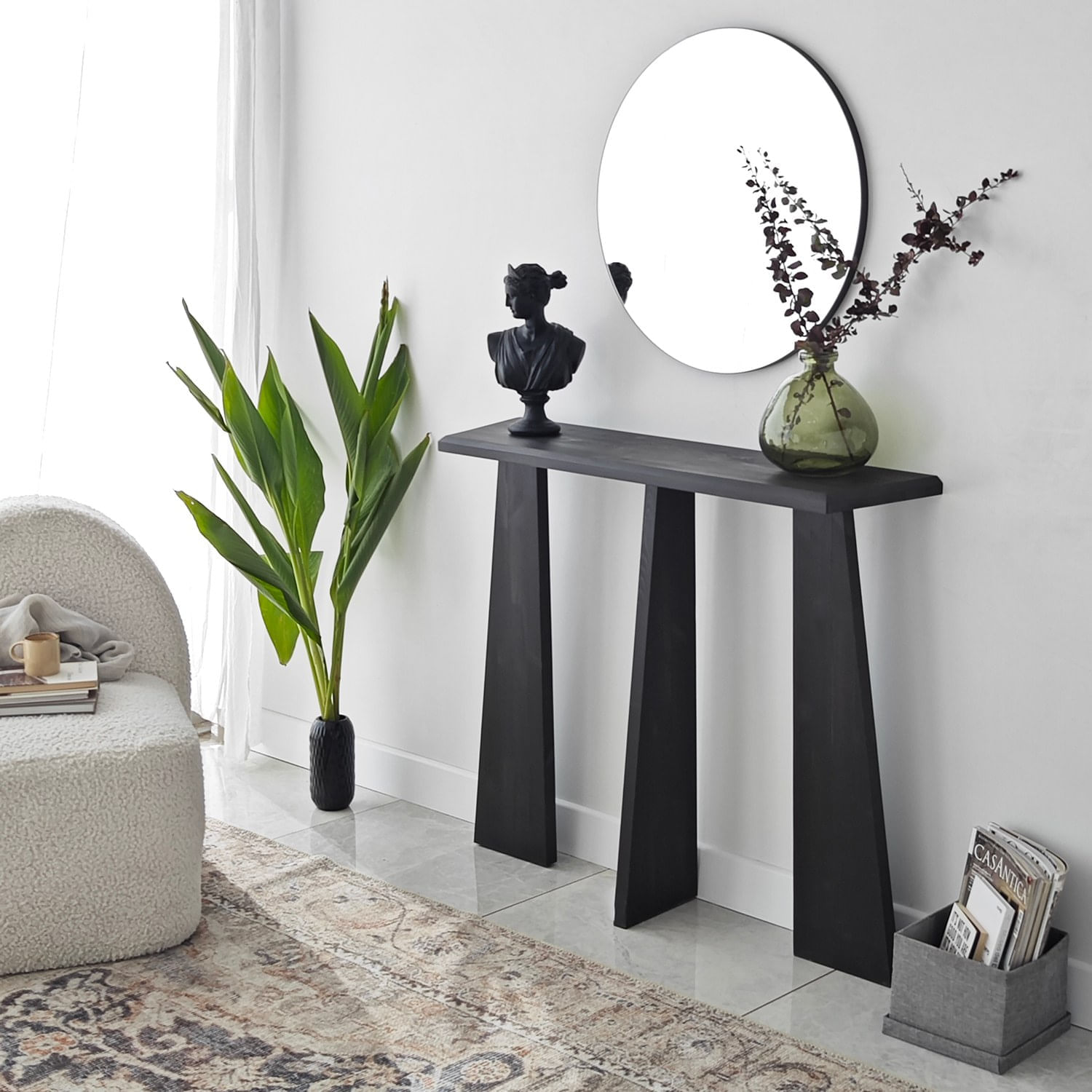 Comoda, Hanah Home, lemn masiv, antracit, 100x28x83 cm — imaginea 5
