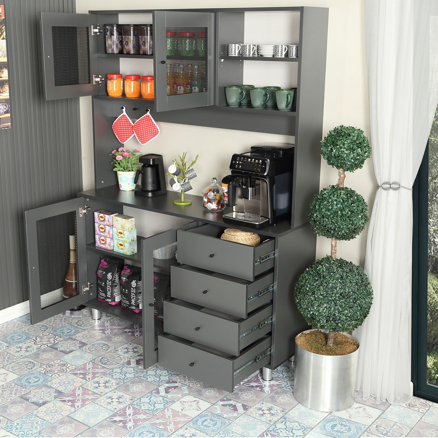 Dulap multifunctional, Hanah Home, pal, antracit, 140x40x187 cm — imaginea 7