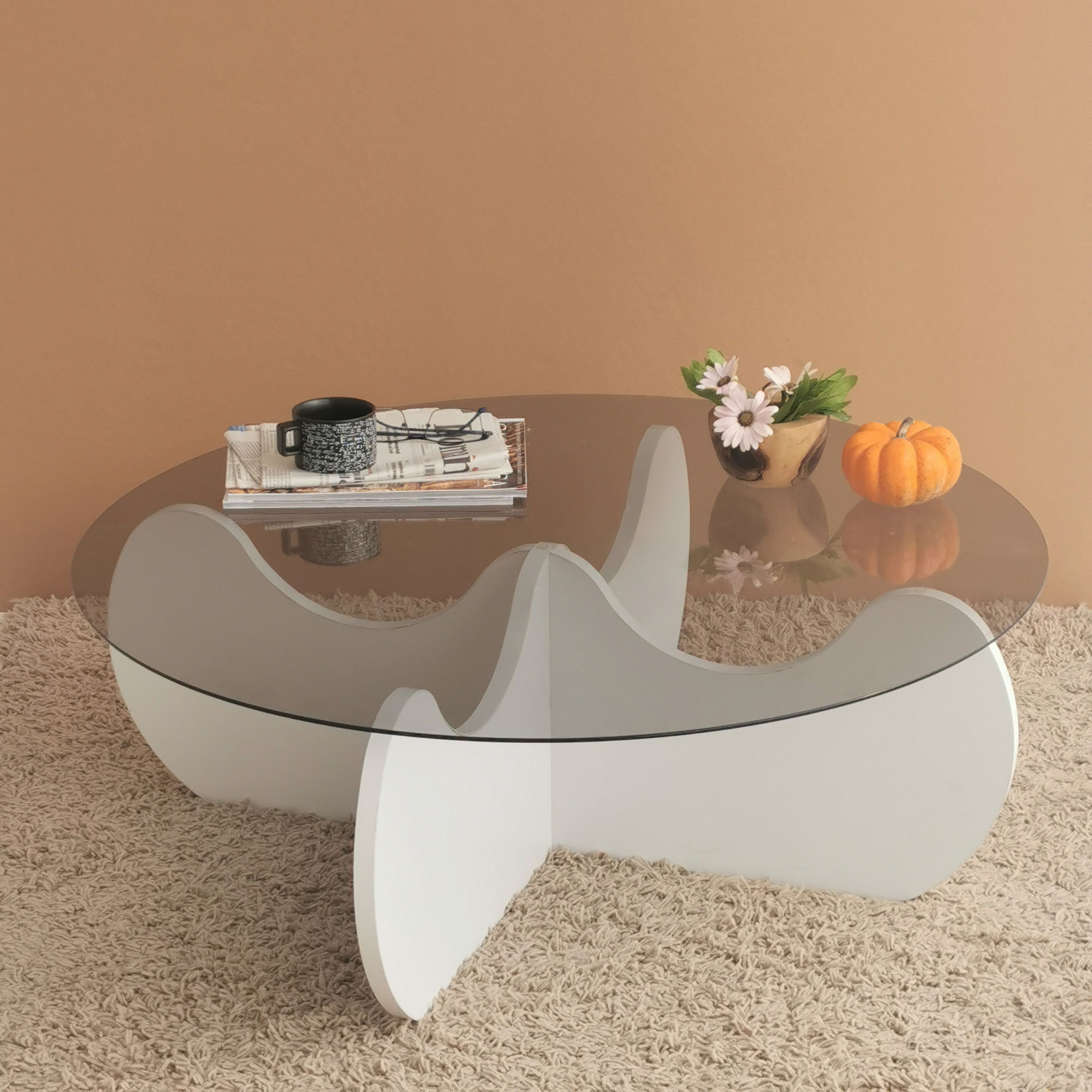 Masuta de cafea, Hanah Home, sticla securizata si pal melaminat, alb, 90x90x30 cm — imaginea 6