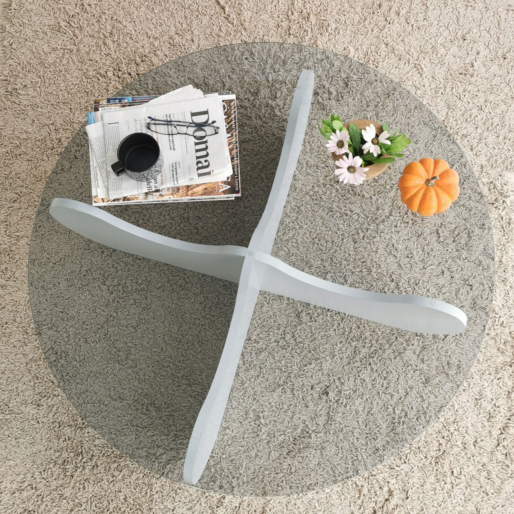 Masuta de cafea, Hanah Home, sticla securizata si pal melaminat, alb, 90x90x30 cm — imaginea 7