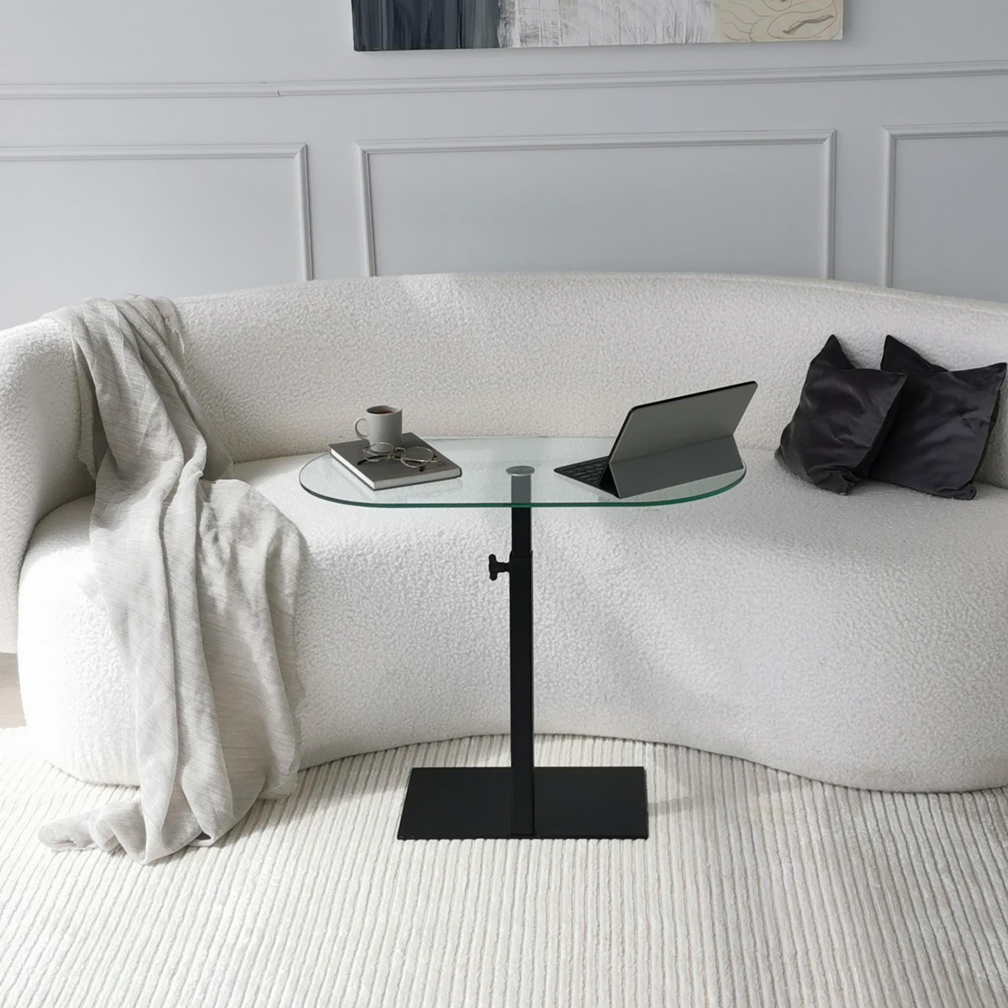 Masuta de cafea, Hanah Home, sticla securizata, cadru metalic, negru, 70x35x75 cm — imaginea 6