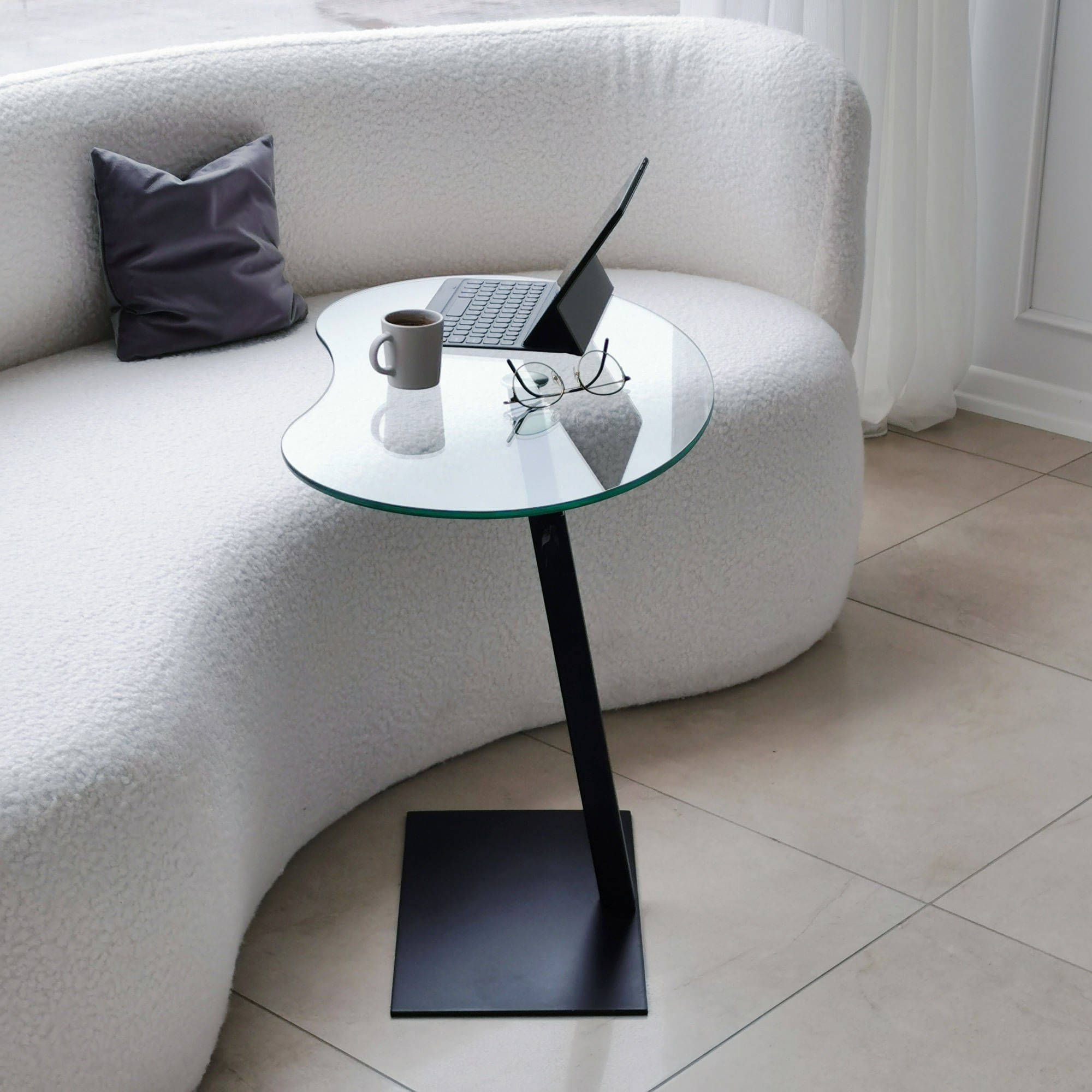 Masuta de cafea, Hanah Home, sticla securizata si metal, negru, 70x40x75 cm — imaginea 4