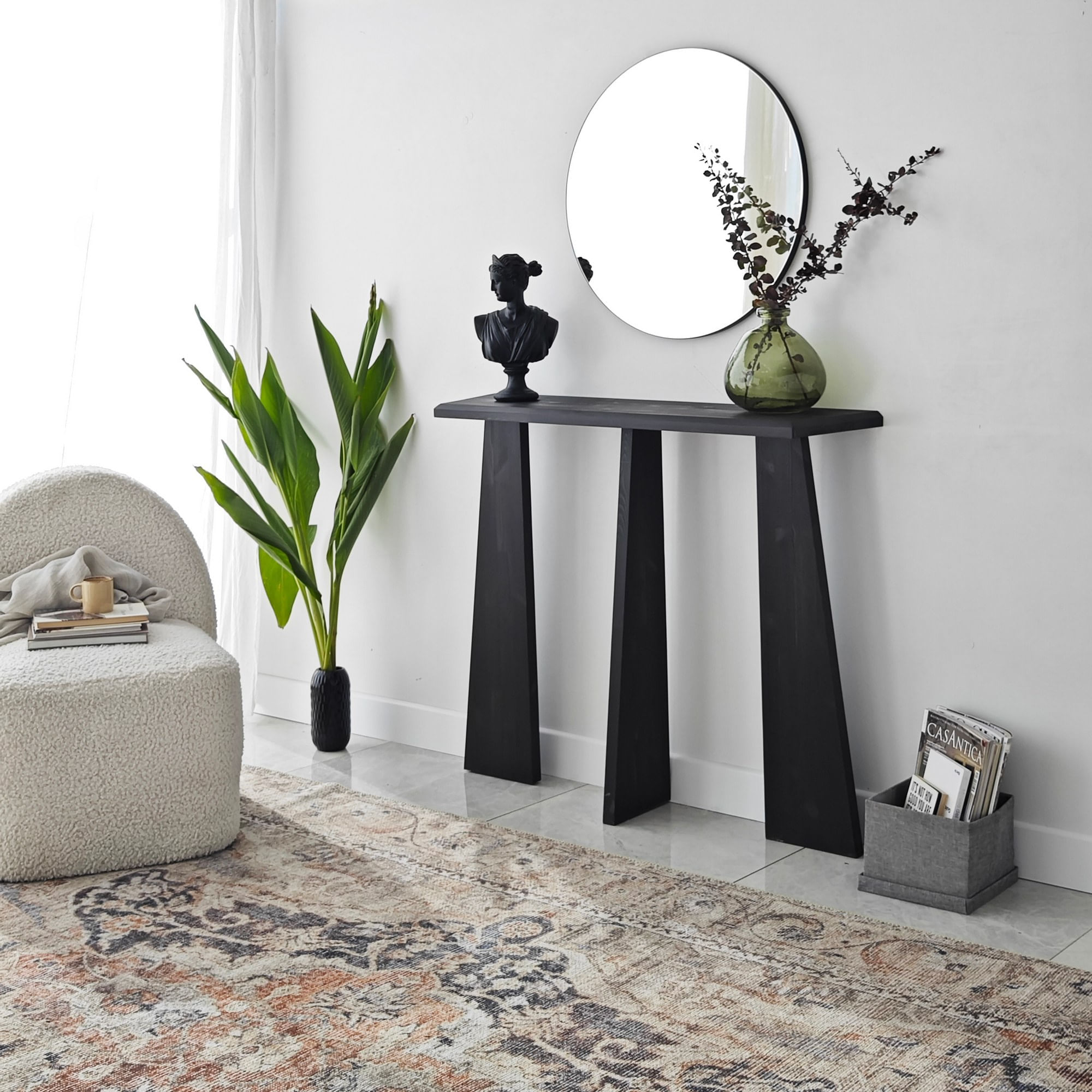 Comoda, Hanah Home, lemn masiv, antracit, 100x28x83 cm — imaginea 9