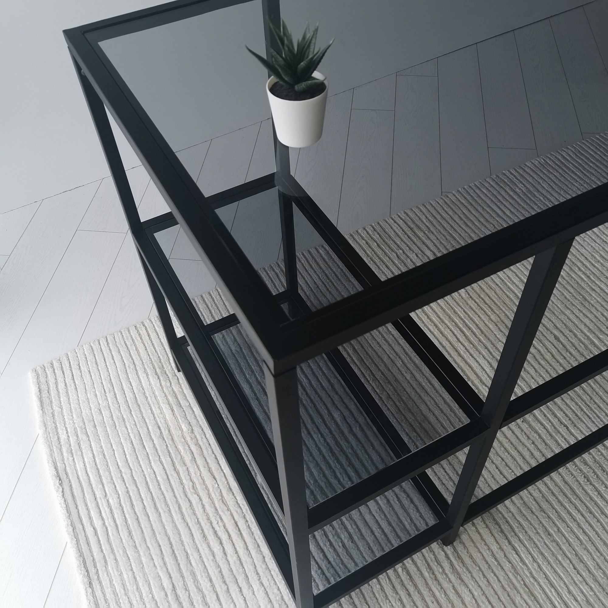 Birou, Hanah Home, sticla securizata si metal, negru fume, 130x60x75 cm — imaginea 9