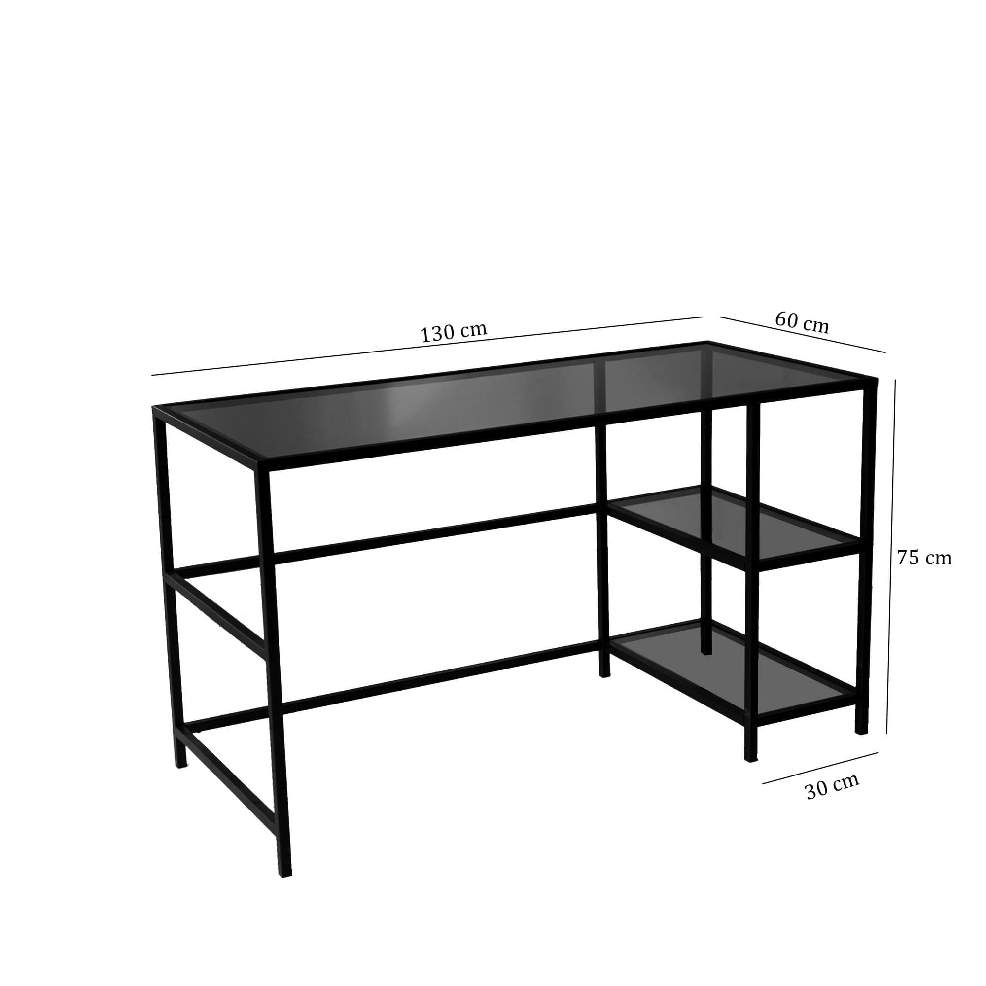 Birou, Hanah Home, sticla securizata si metal, negru fume, 130x60x75 cm — imaginea 10