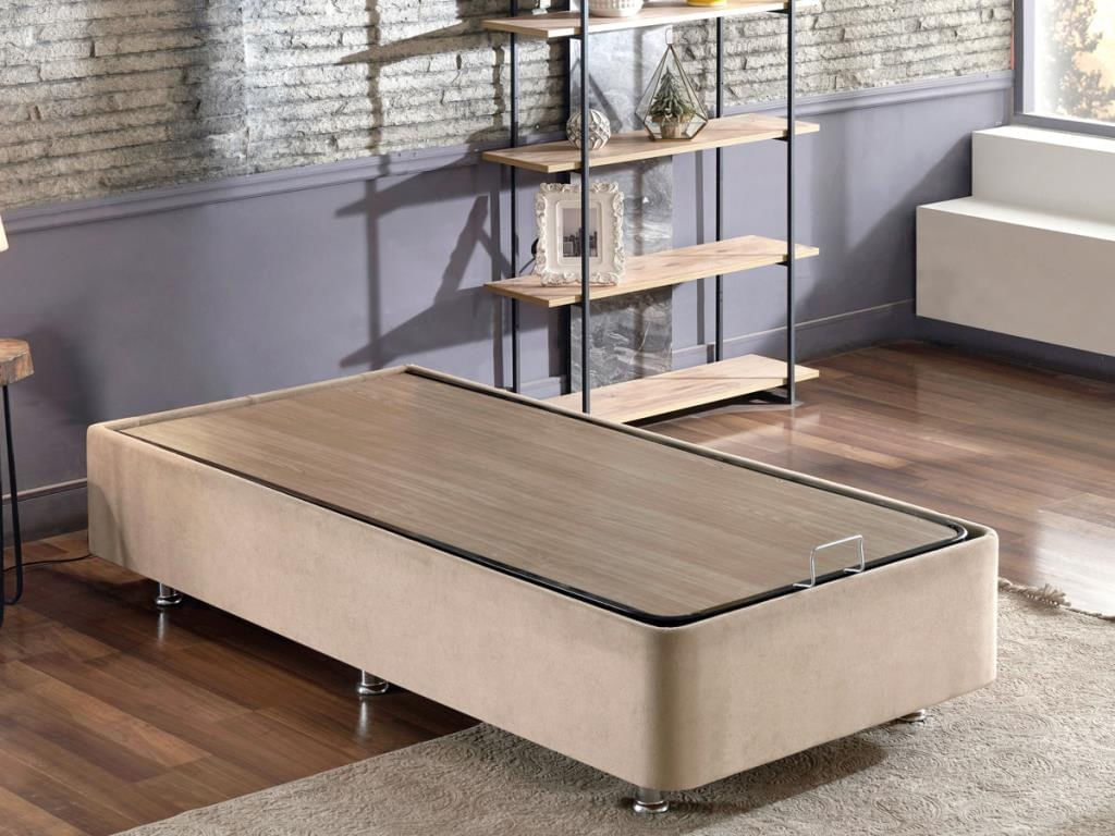 Somiera cu tablie, Hanah Home, otel, stofa soho, maro deschis, 90x190 cm — imaginea 4
