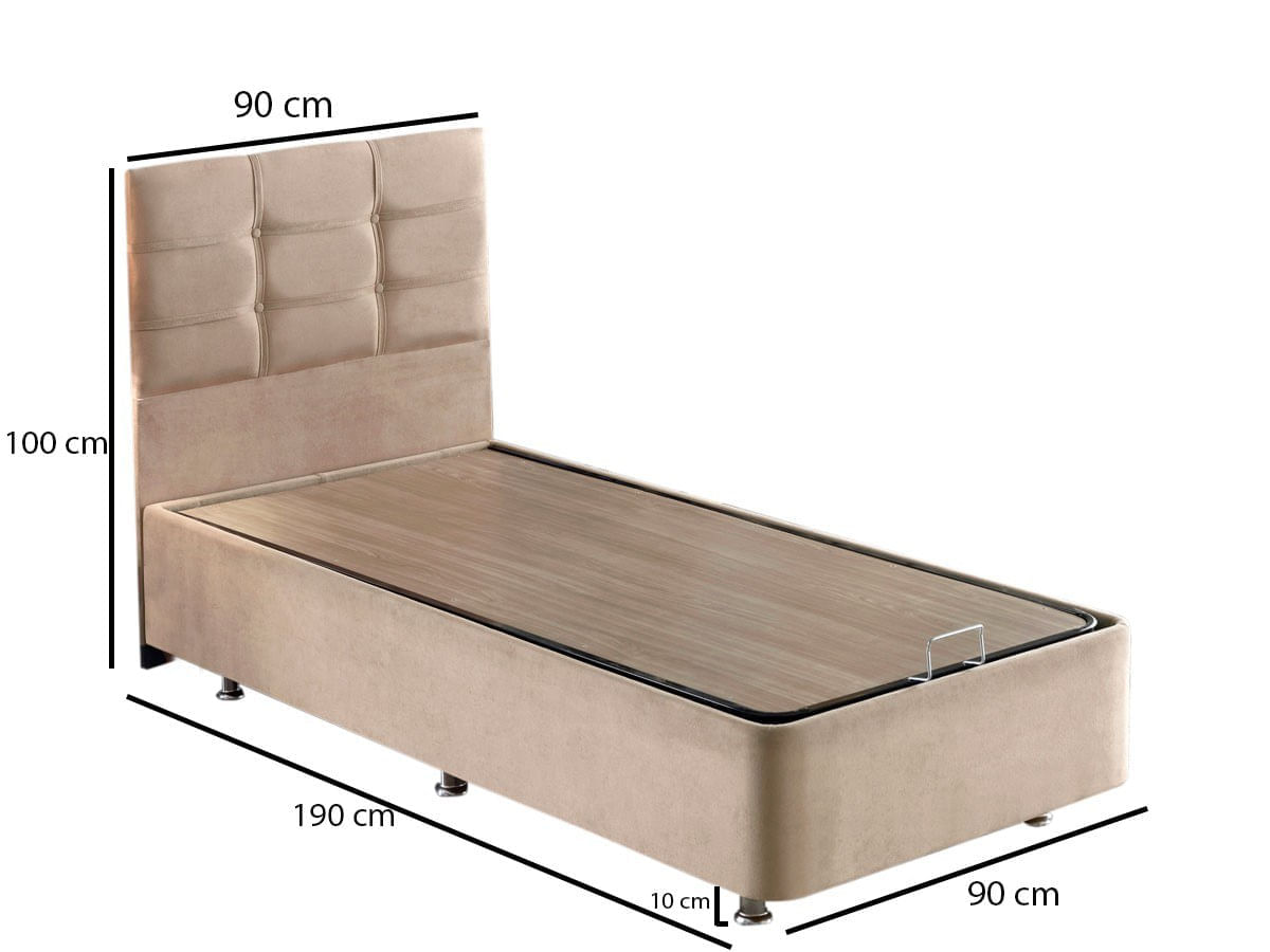 Somiera cu tablie, Hanah Home, otel, stofa soho, maro deschis, 90x190 cm — imaginea 7