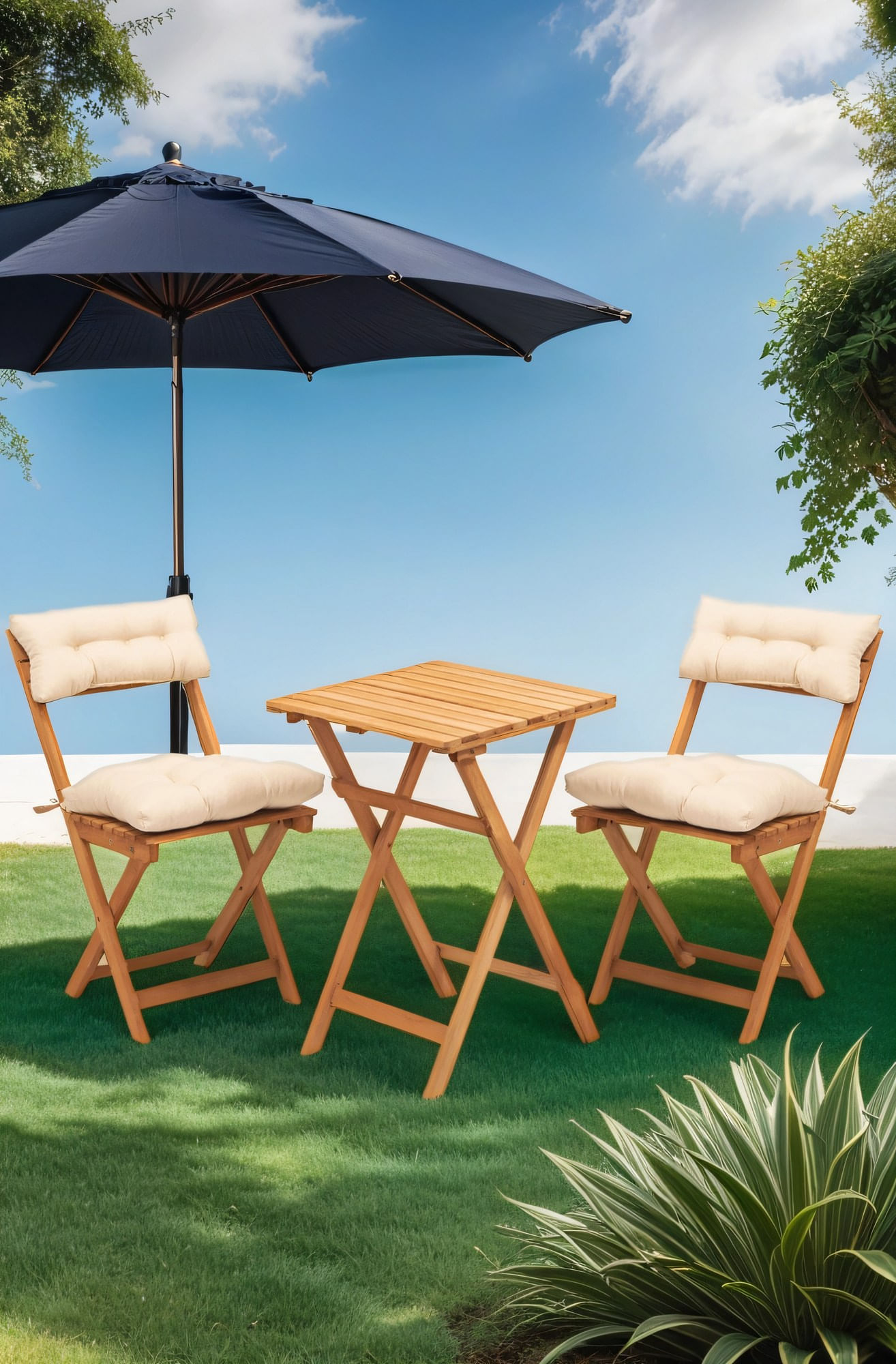 Set masa si scaune gradina, Hanah Home, lemn fag, natural crem, masa 50x50x72 cm, scaun 40x30x81 cm — imaginea 2
