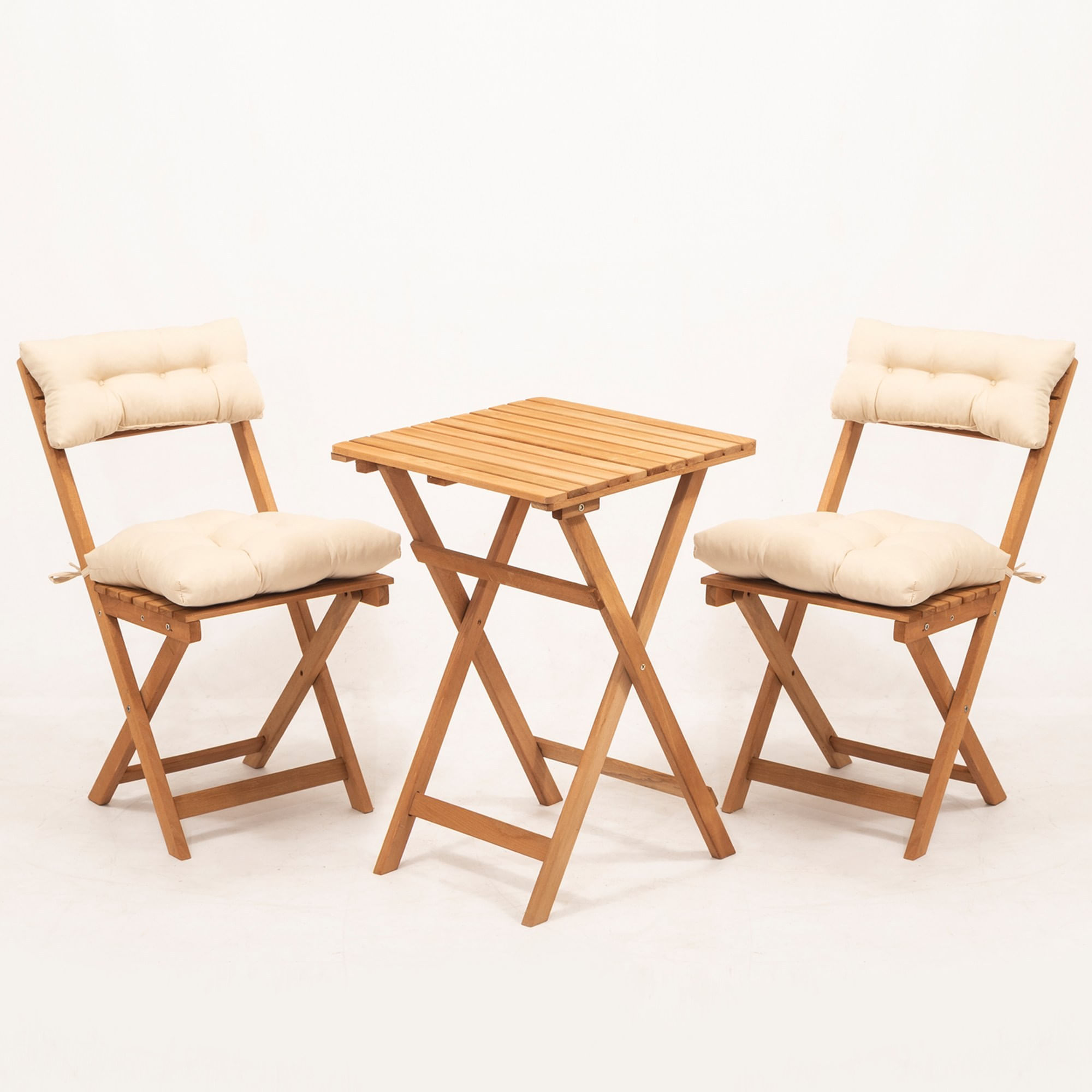 Set masa si scaune gradina, Hanah Home, lemn fag, natural crem, masa 50x50x72 cm, scaun 40x30x81 cm — imaginea 3