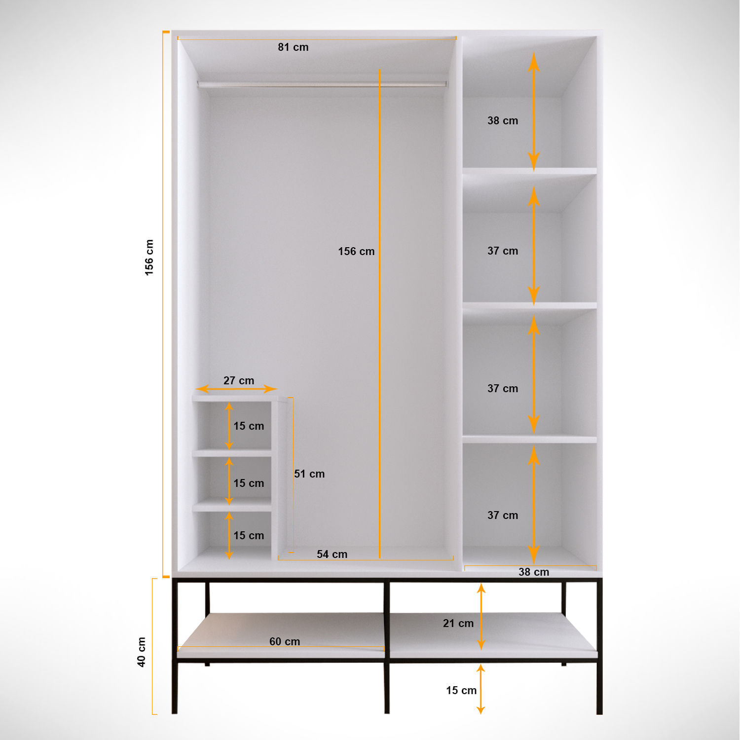 Dulap, Hanah Home, pal melaminat, alb negru auriu, 126x50x200 cm — imaginea 8