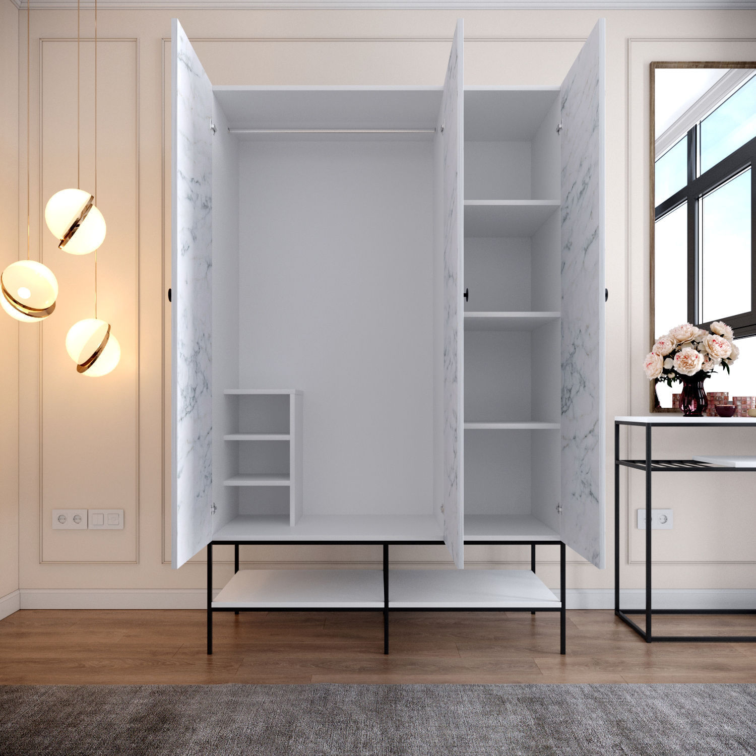 Dulap, Hanah Home, pal melaminat, alb negru auriu, 126x50x200 cm — imaginea 9