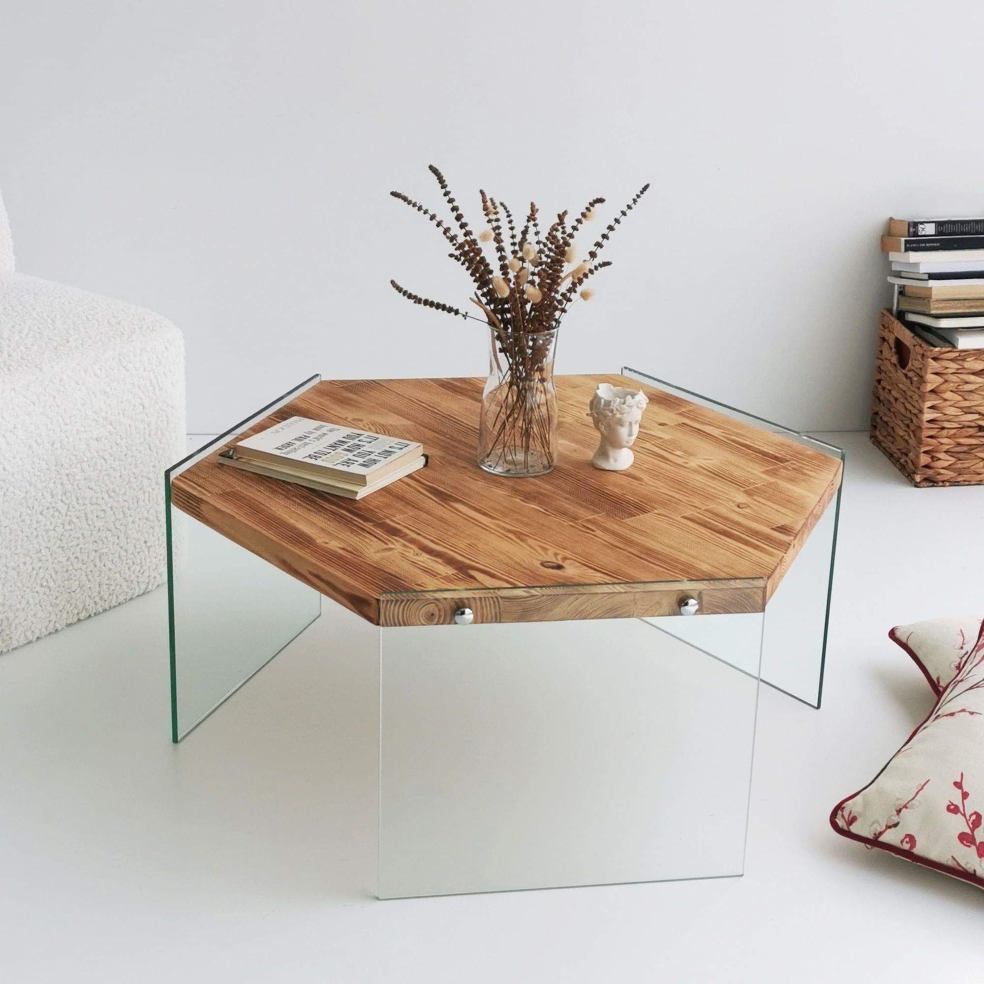 Masuta de cafea, Hanah Home, lemn masiv de pin, stejar, 80x70x35 cm — imaginea 2