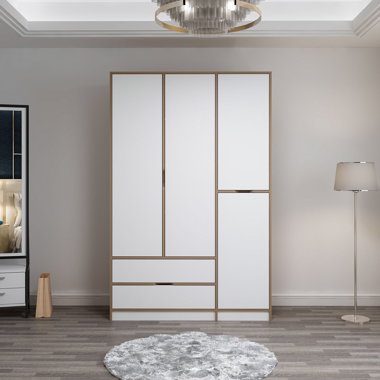 Dulap, Hanah Home, pal melaminat, alb dore, 140x52x208 cm — imaginea 2