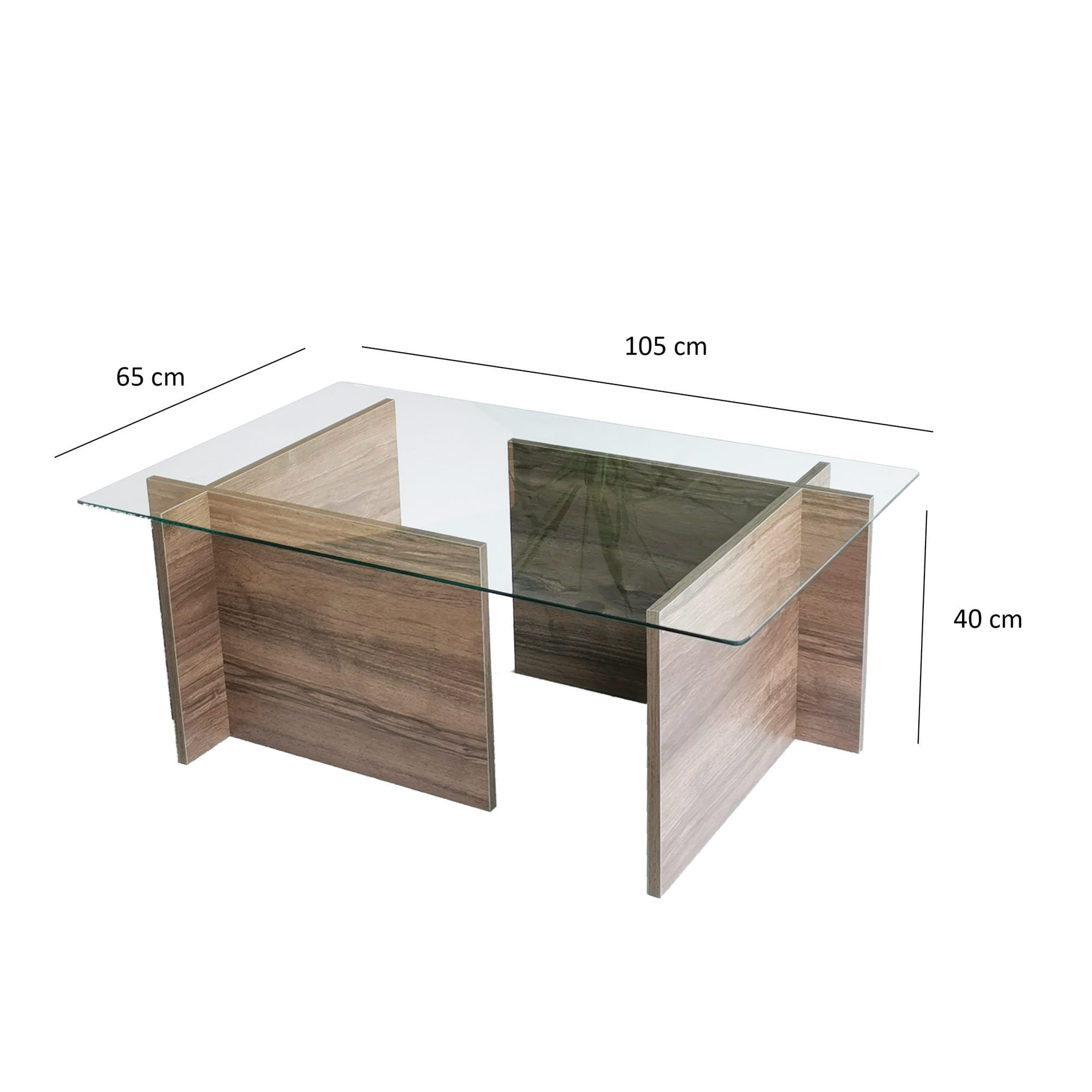 Masuta de cafea, Hanah Home, sticla calita si PAL melaminat, nuc, 105x65x40 cm, 552NOS2244 — imaginea 3