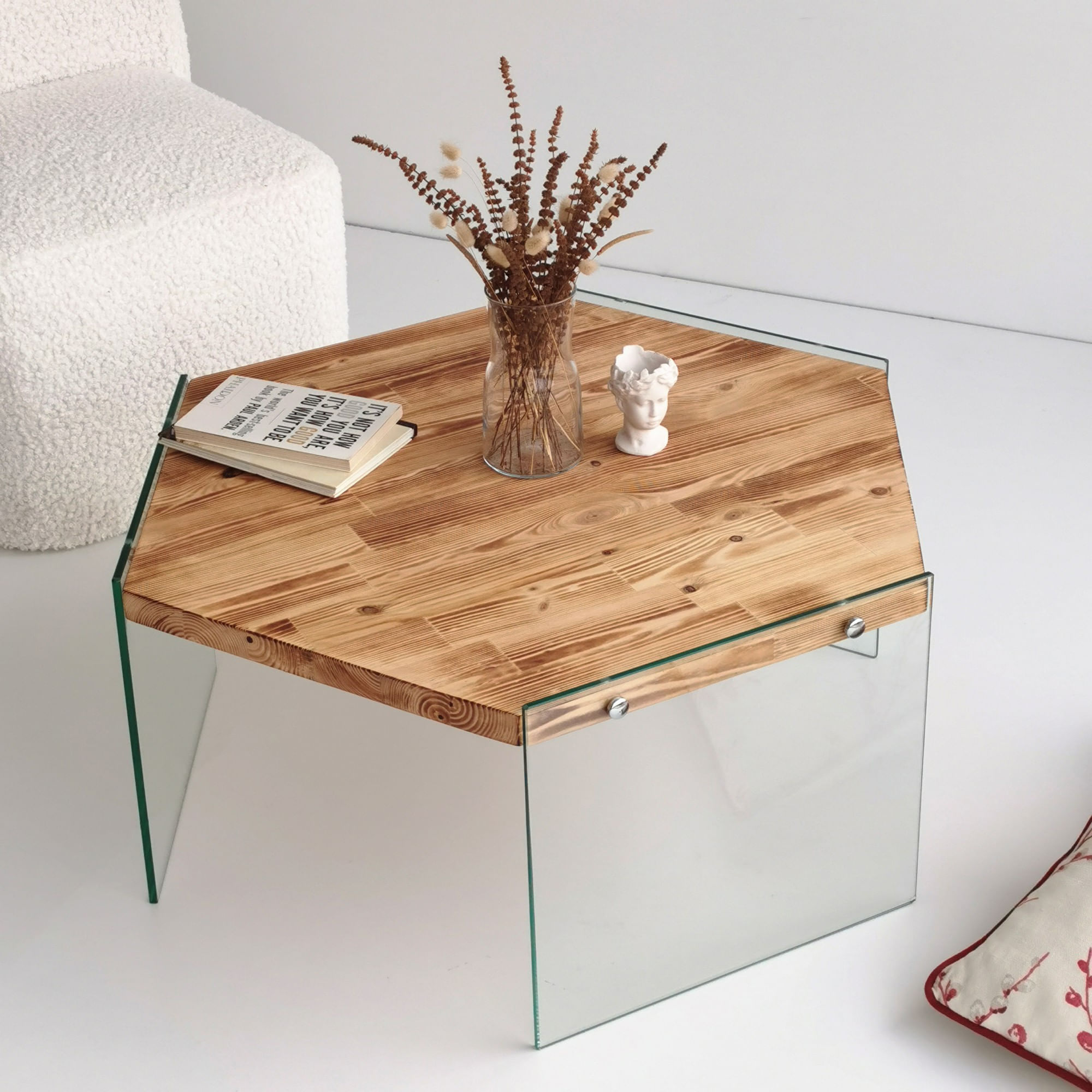 Masuta de cafea, Hanah Home, lemn masiv de pin, stejar, 80x70x35 cm — imaginea 4