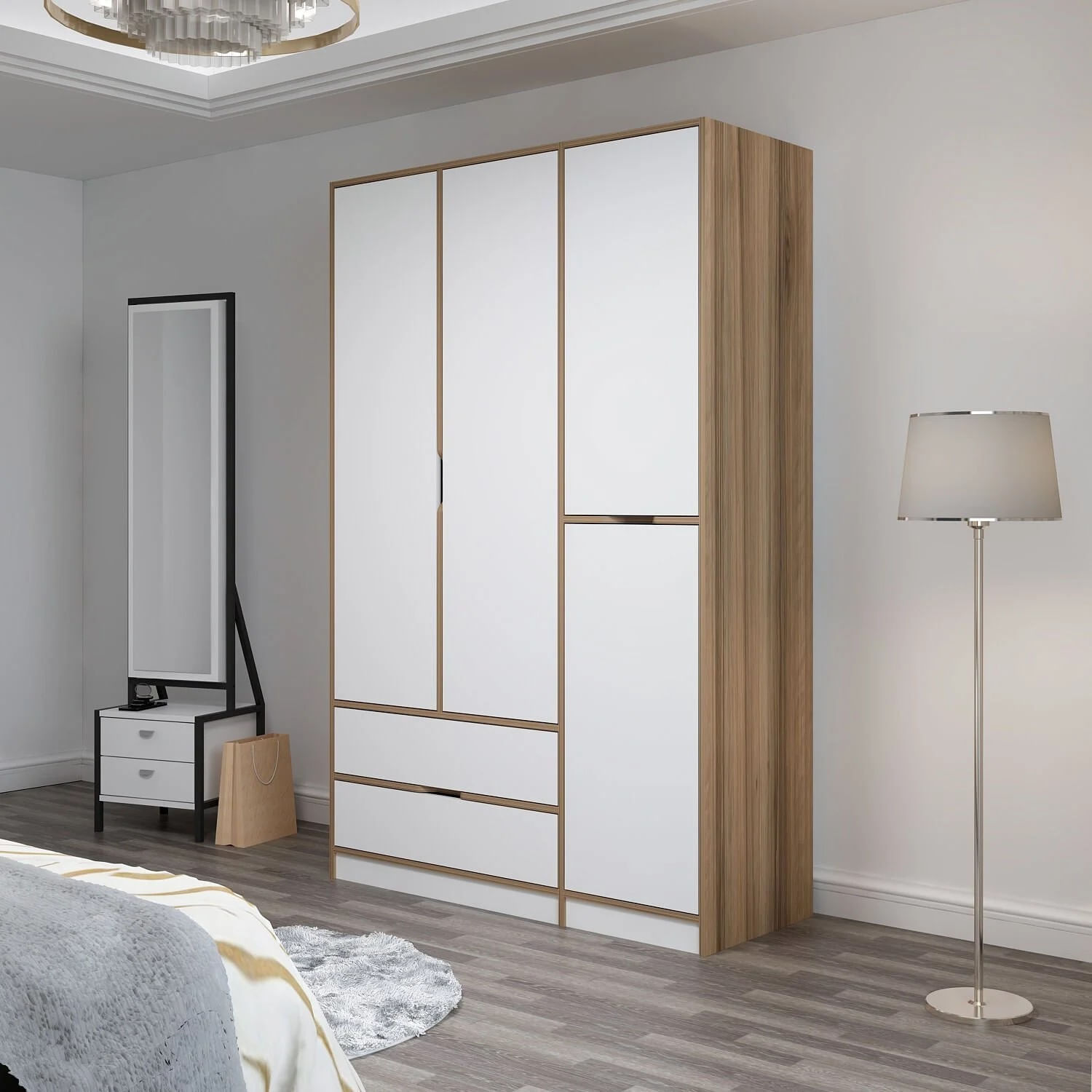 Dulap, Hanah Home, pal melaminat, alb dore, 140x52x208 cm — imaginea 4