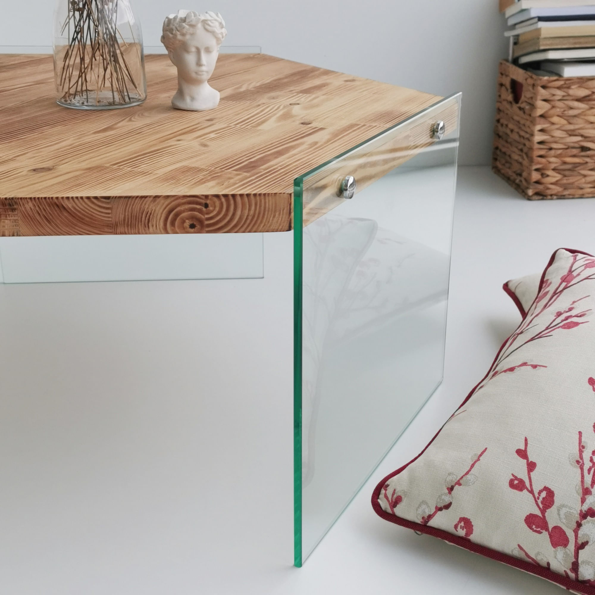Masuta de cafea, Hanah Home, lemn masiv de pin, stejar, 80x70x35 cm — imaginea 5