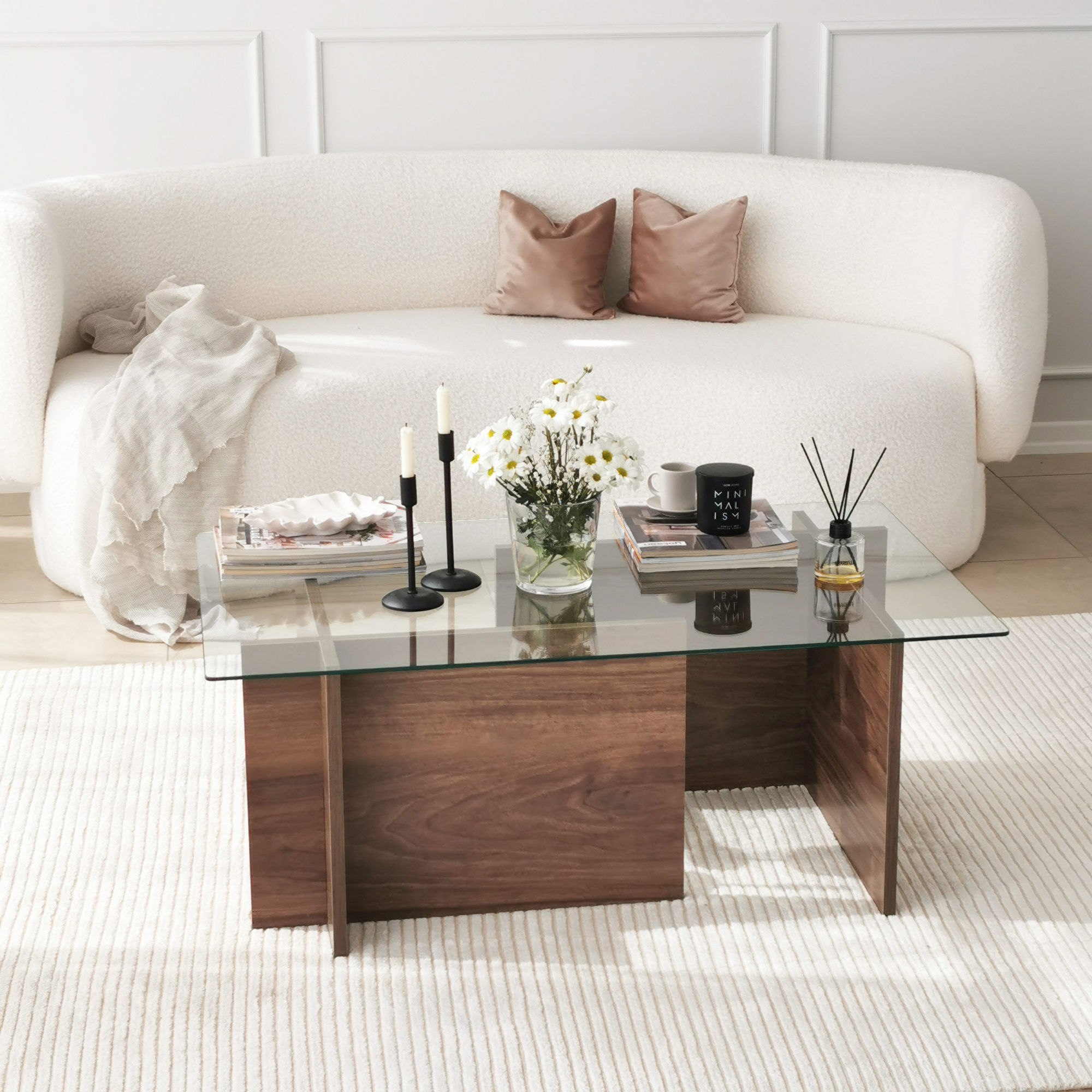 Masuta de cafea, Hanah Home, sticla calita si PAL melaminat, nuc, 105x65x40 cm, 552NOS2244 — imaginea 7