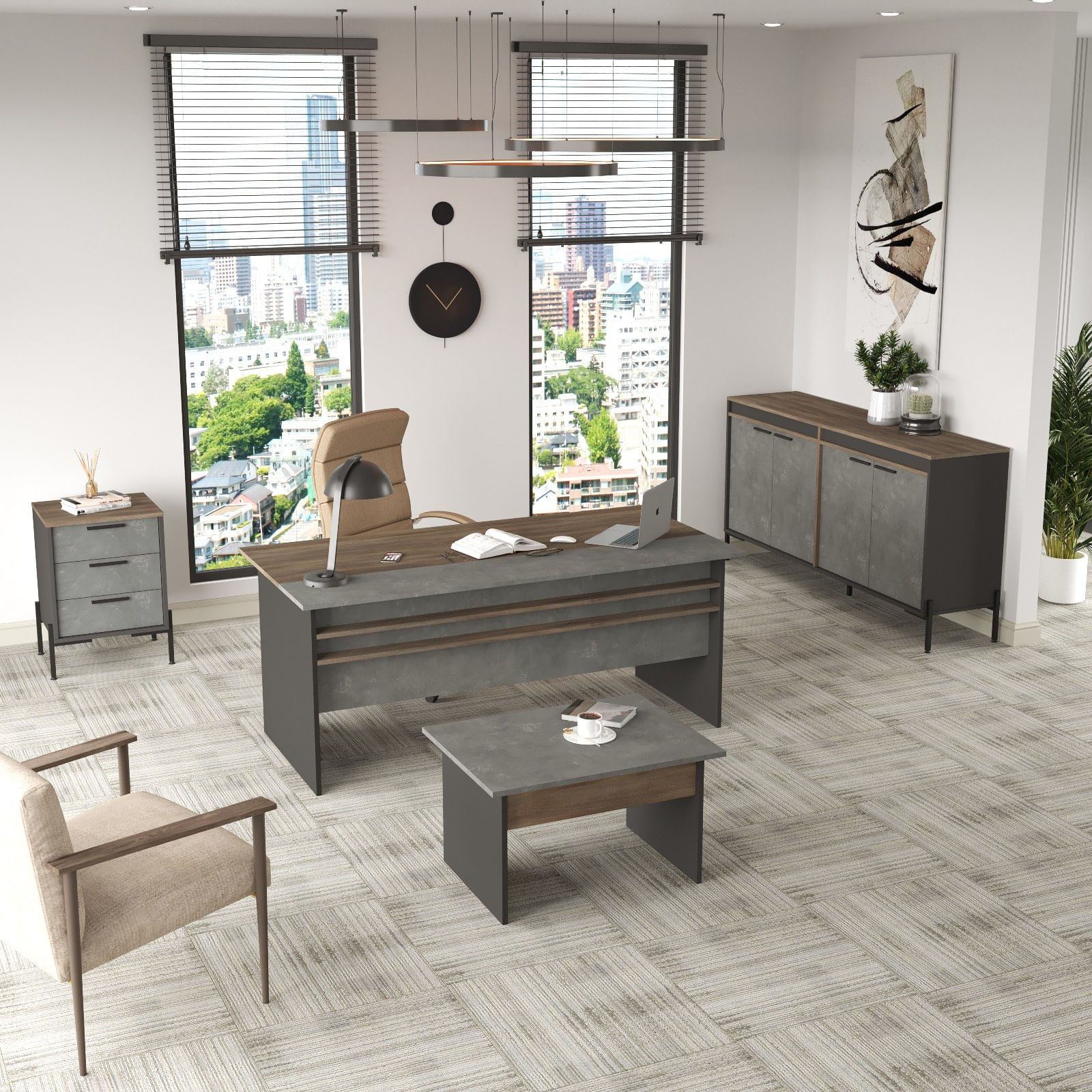 Set mobilier camera copii, Hanah Home, pal melaminat, argintiu antracit