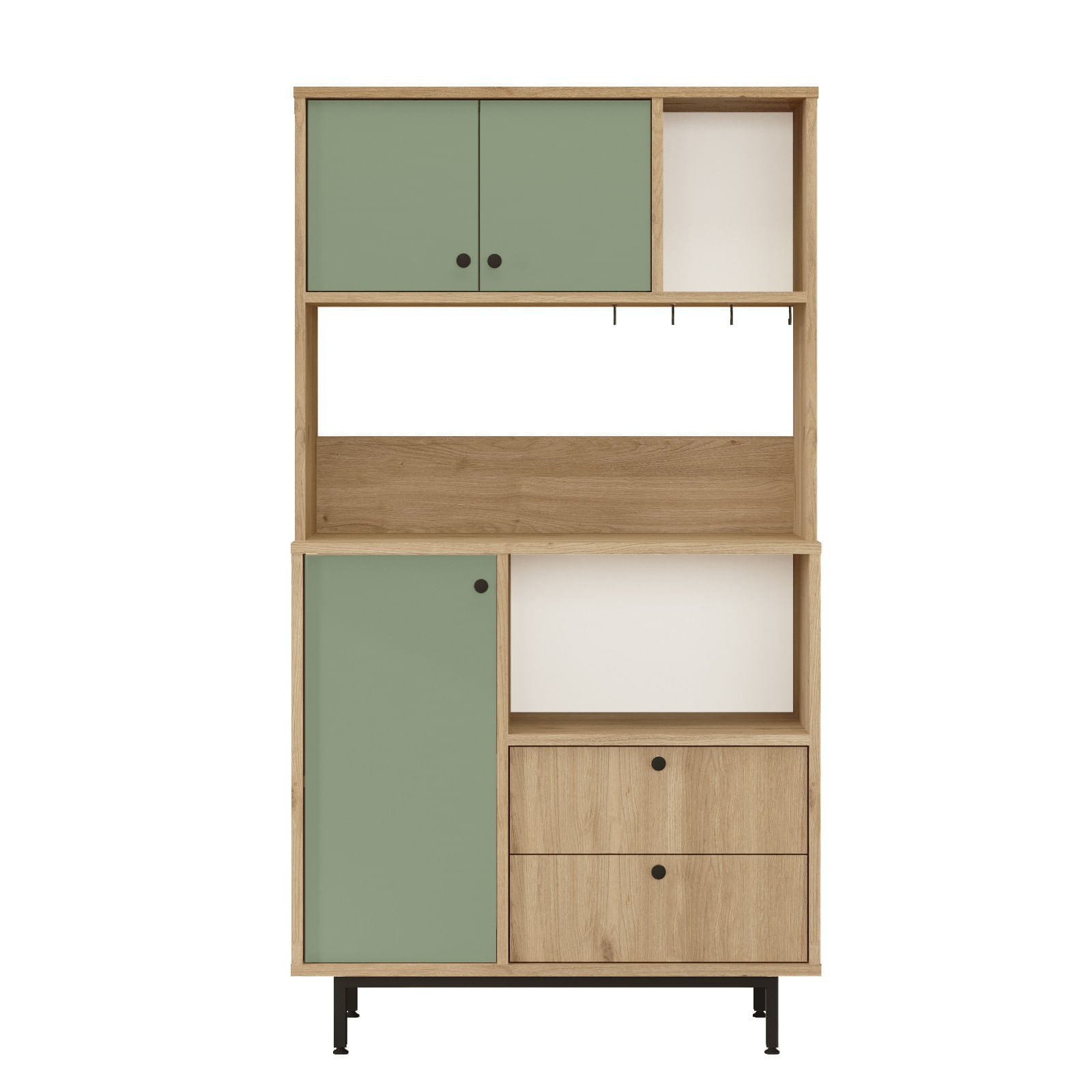 Dulap multifunctional, Hanah Home, pal melaminat, stejar si verde, 88x35.5x161.2 cm