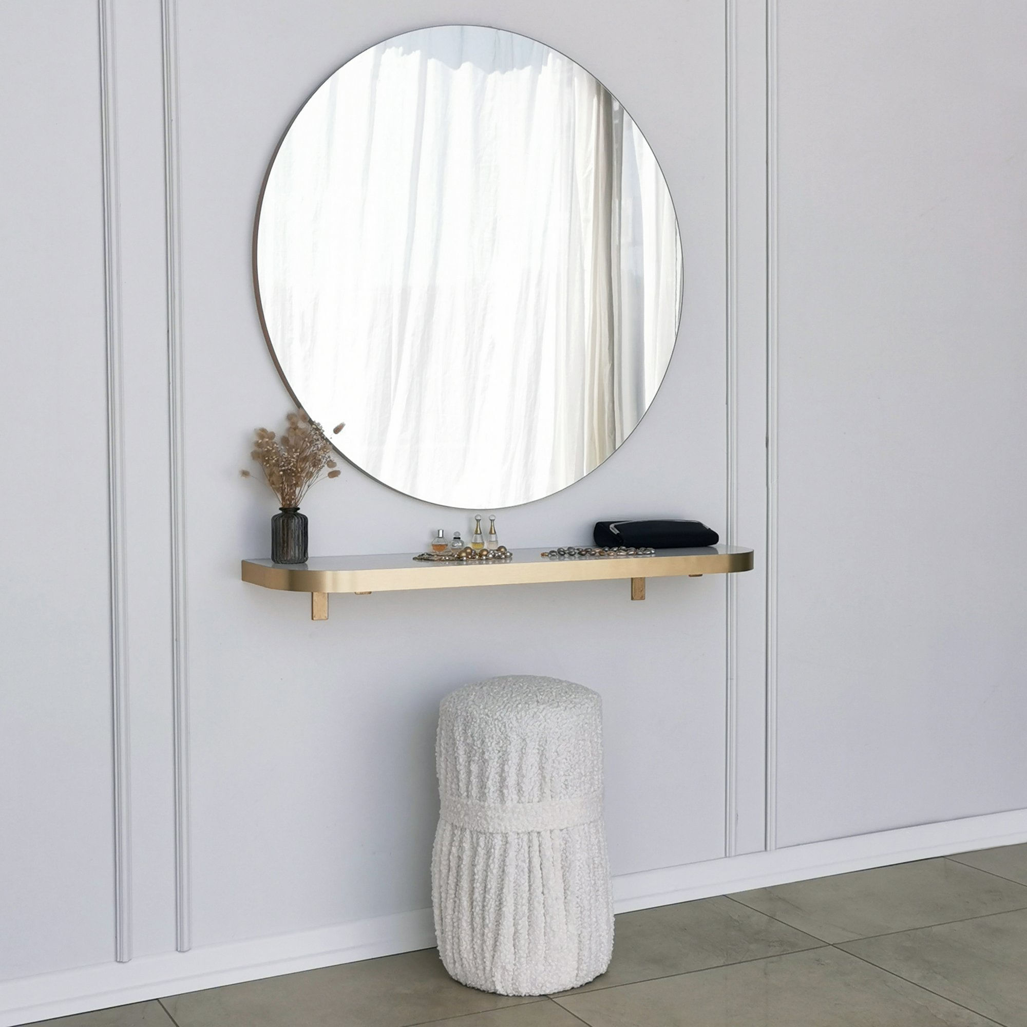 Oglinda de perete, Hanah Home, auriu, placa aglomerata cu melamina, diametru 90 cm