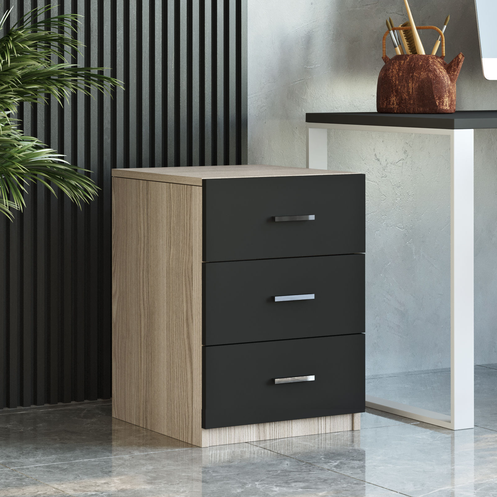 Set mobilier birou, Hanah Home, pal melaminat, stejar si negru, birou 140x60x73.8 cm — imaginea 3