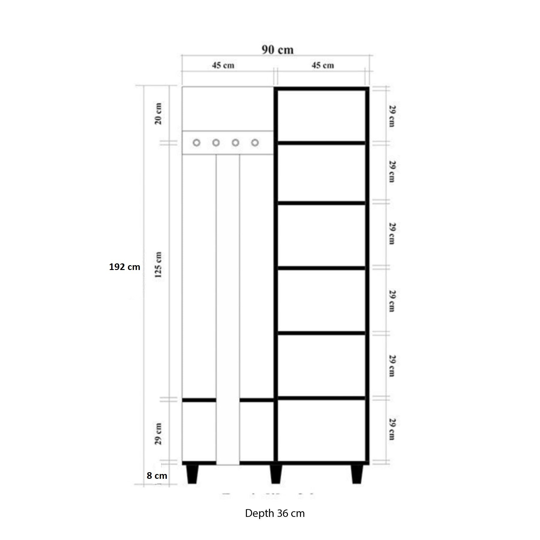 Cuier hol, Hanah Home, pal melaminat, stejar sonoma, 90x36x192 cm — imaginea 7