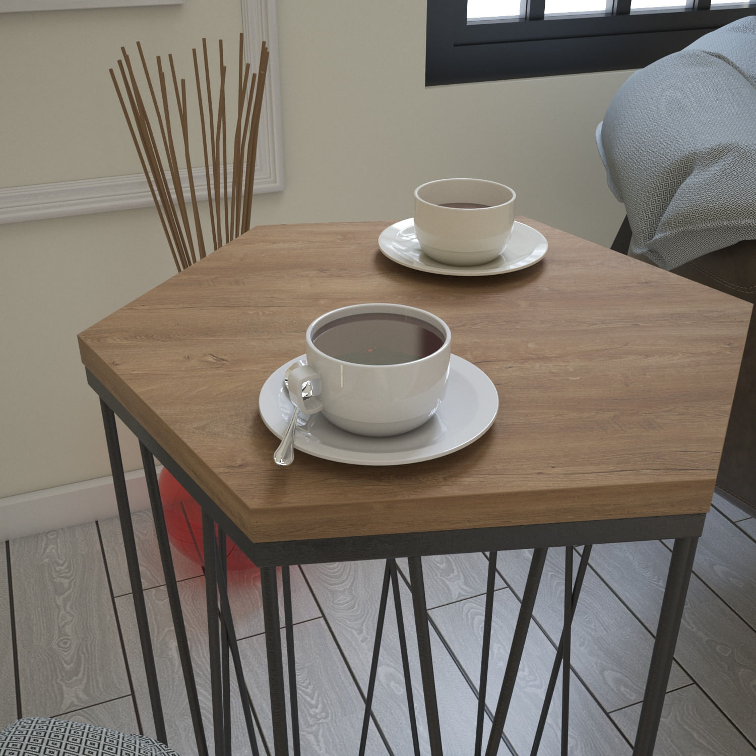 Masuta de cafea, Hanah Home, pal melaminat, stejar inchis si negru, 40x35x62 cm — imaginea 2