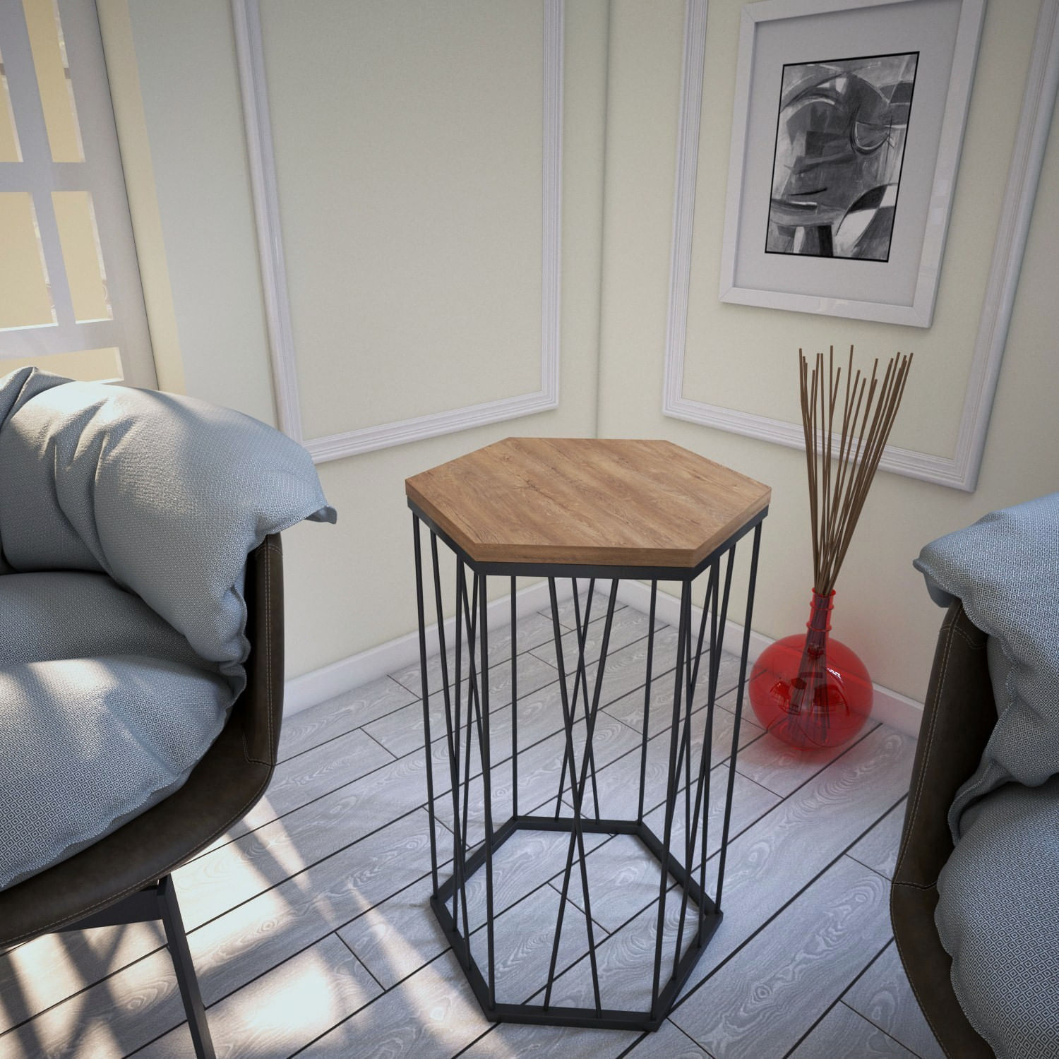 Masuta de cafea, Hanah Home, pal melaminat, stejar inchis si negru, 40x35x62 cm — imaginea 3
