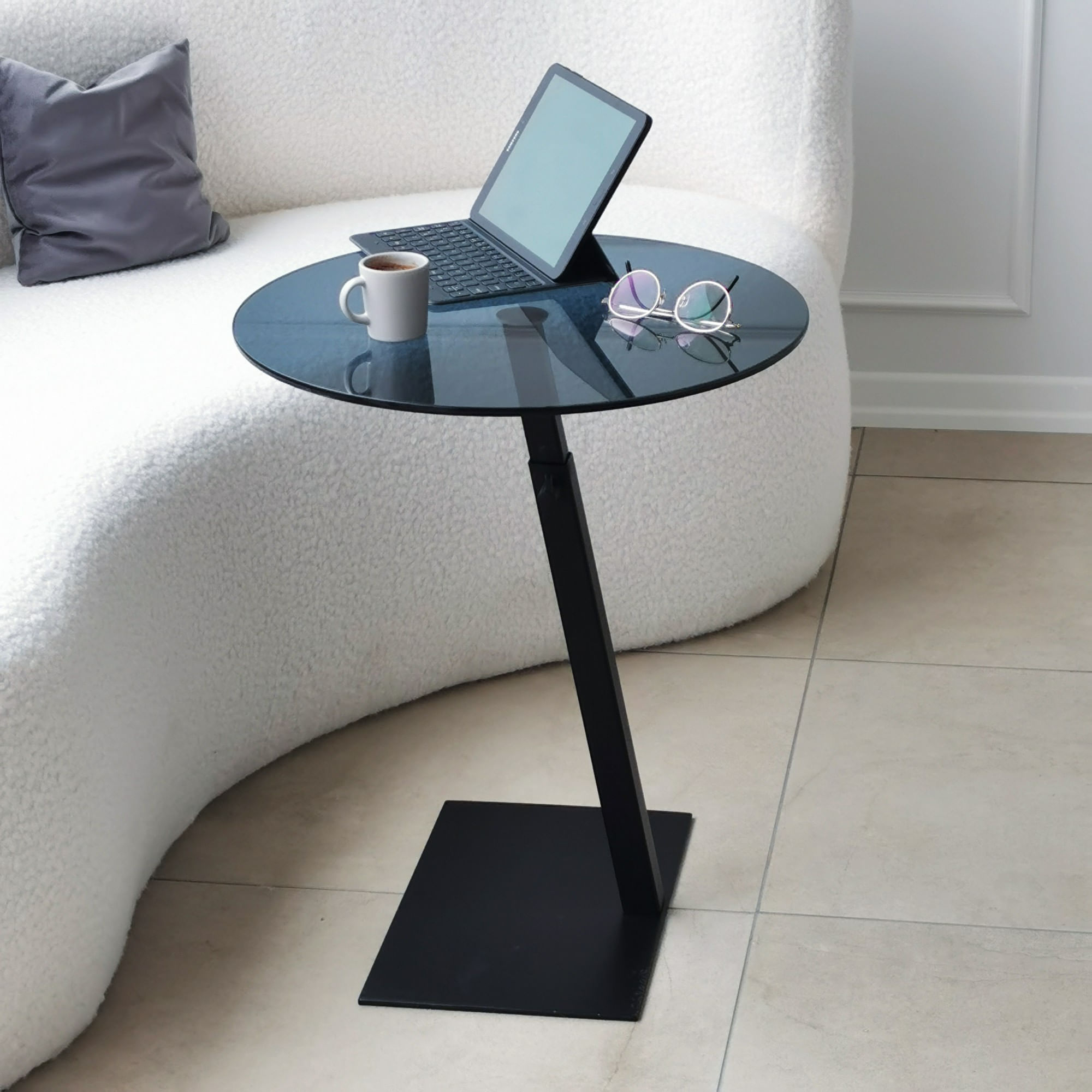 Masa de cafea, Hanah Home, sticla securizata si metal, negru, 40x40x75 cm — imaginea 2