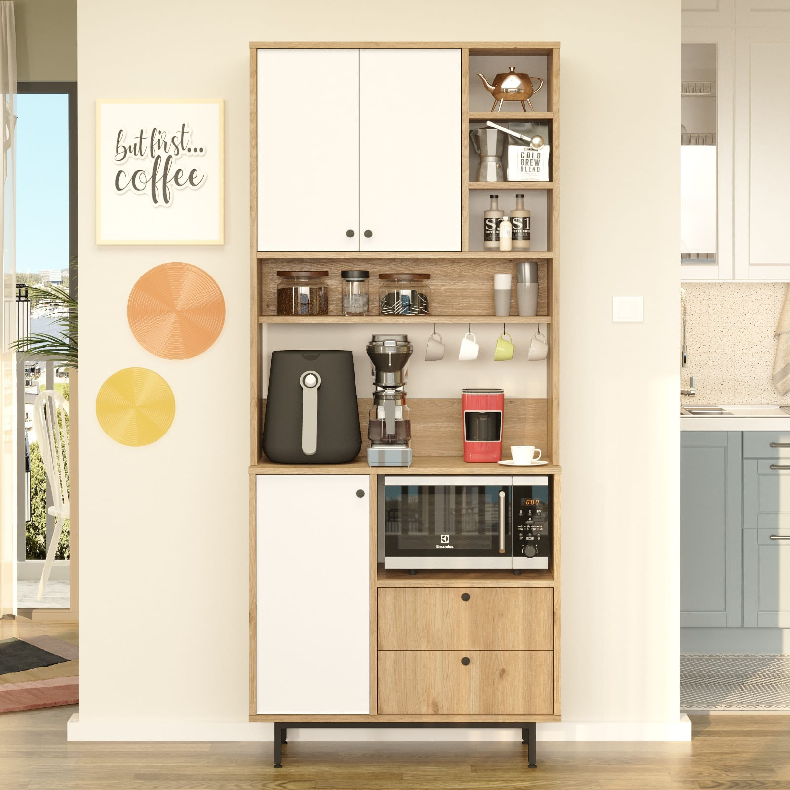 Dulap multifunctional, Hanah Home, pal melaminat, stejar alb, 88x35.5x205 cm — imaginea 2