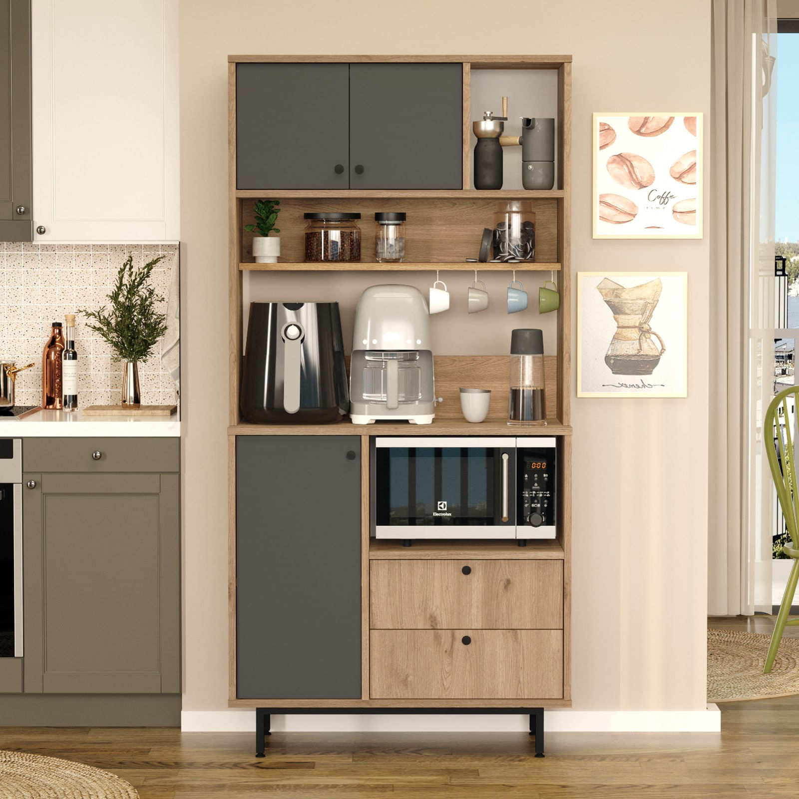 Dulap multifunctional, Hanah Home, pal melaminat, stejar si antracit, 88x35.5x180 cm — imaginea 2