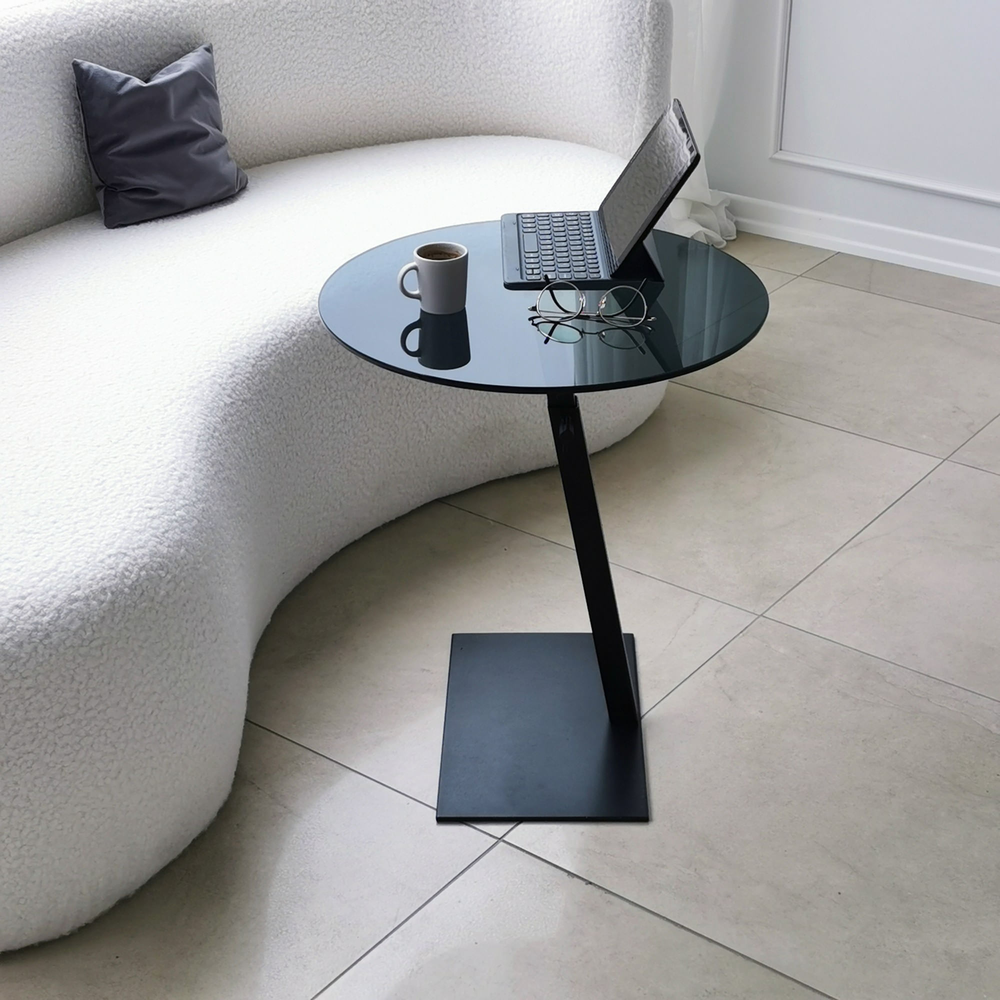 Masa de cafea, Hanah Home, sticla securizata si metal, negru, 40x40x75 cm — imaginea 3