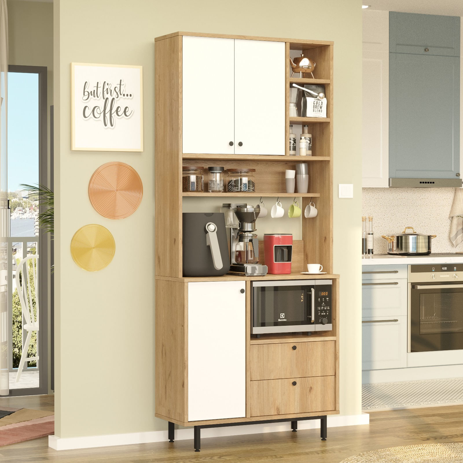 Dulap multifunctional, Hanah Home, pal melaminat, stejar alb, 88x35.5x205 cm — imaginea 3