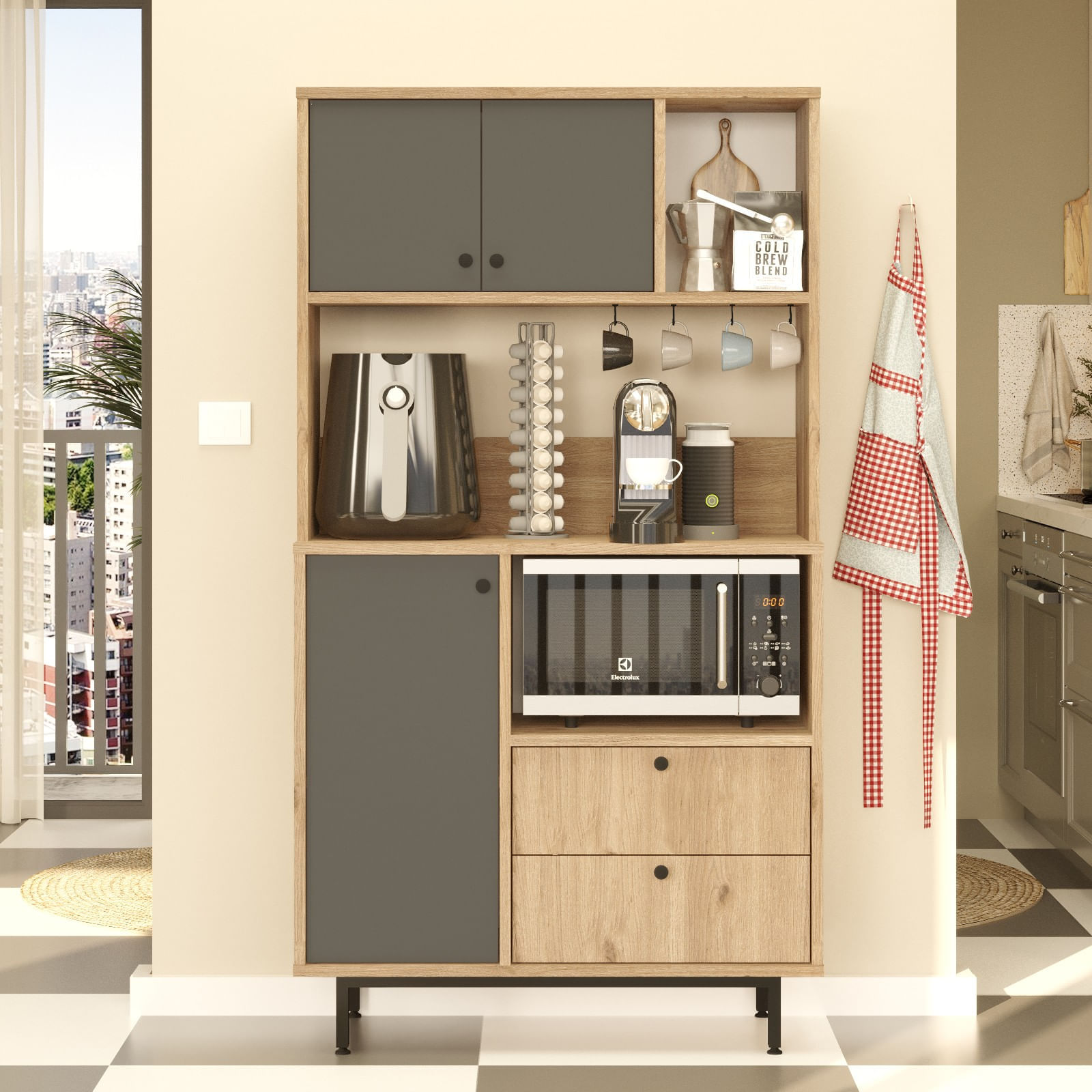 Dulap multifunctional, Hanah Home, panou de particule melaminat, stejar antracit, 88x35.5x161.2 cm — imaginea 2