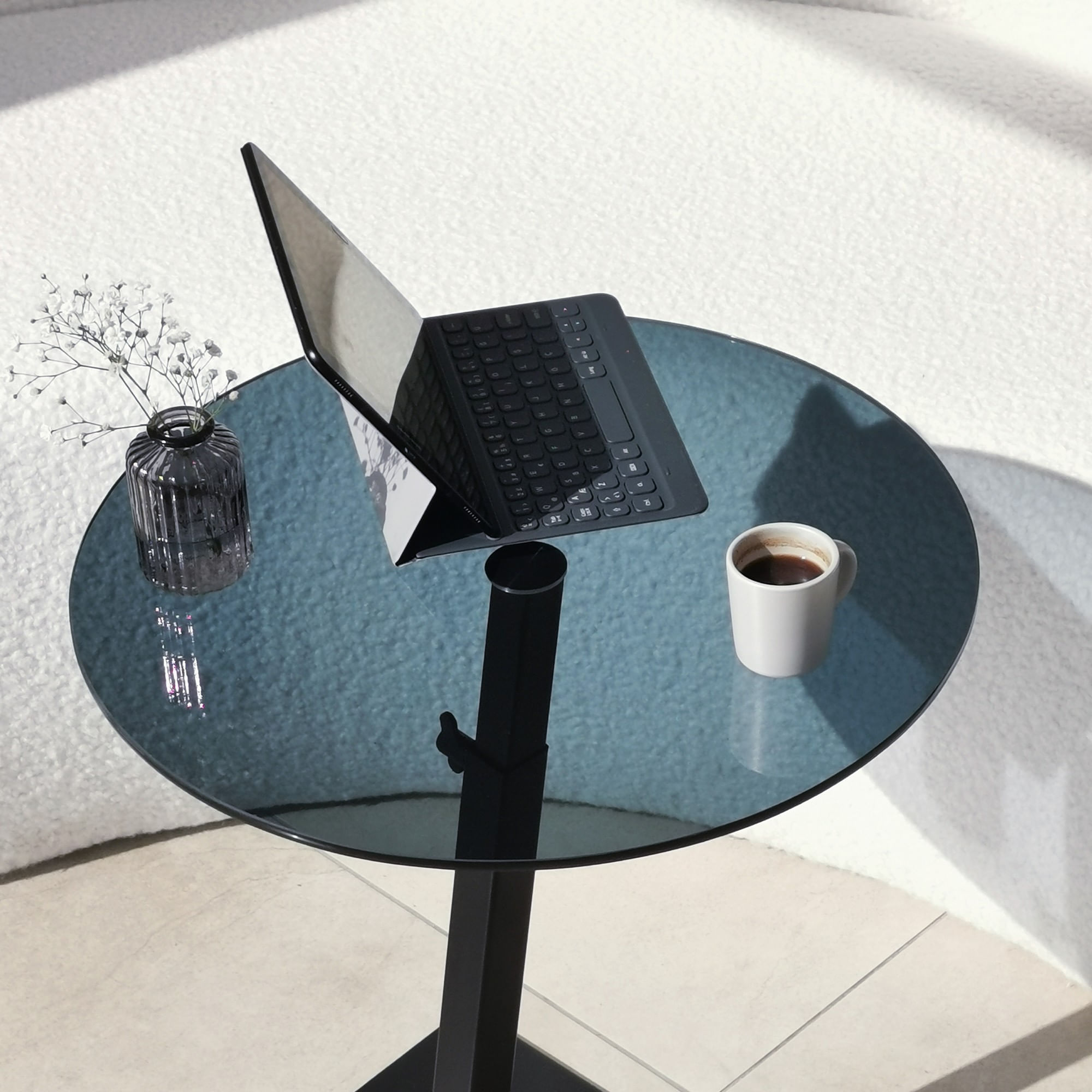 Masa de cafea, Hanah Home, sticla securizata si metal, negru, 40x40x75 cm — imaginea 4