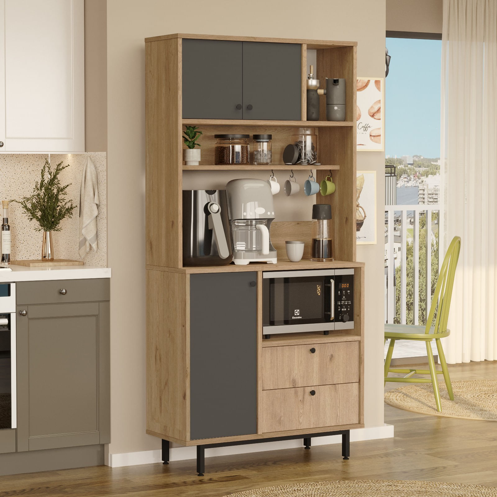 Dulap multifunctional, Hanah Home, pal melaminat, stejar si antracit, 88x35.5x180 cm — imaginea 3