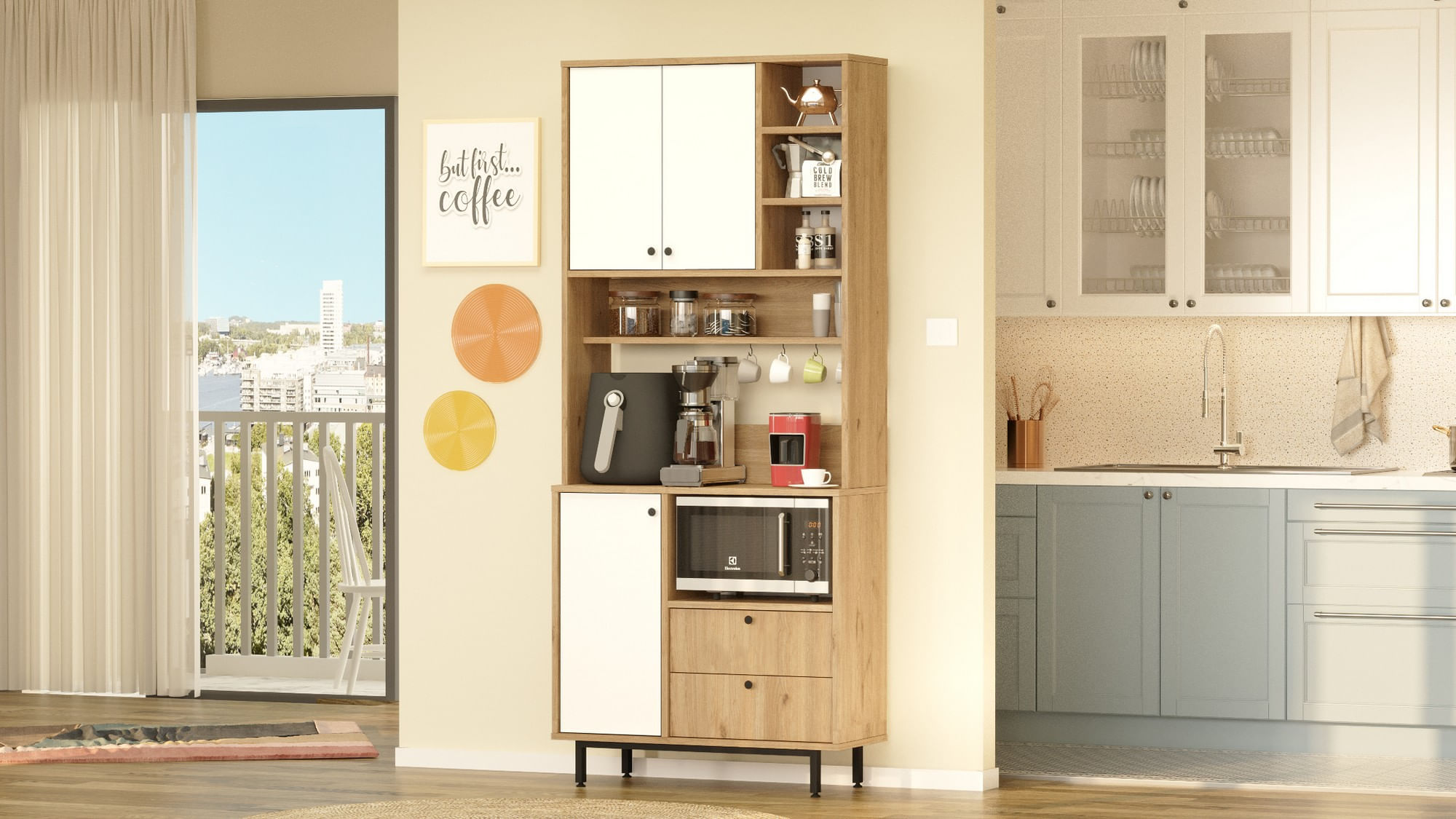 Dulap multifunctional, Hanah Home, pal melaminat, stejar alb, 88x35.5x205 cm — imaginea 4