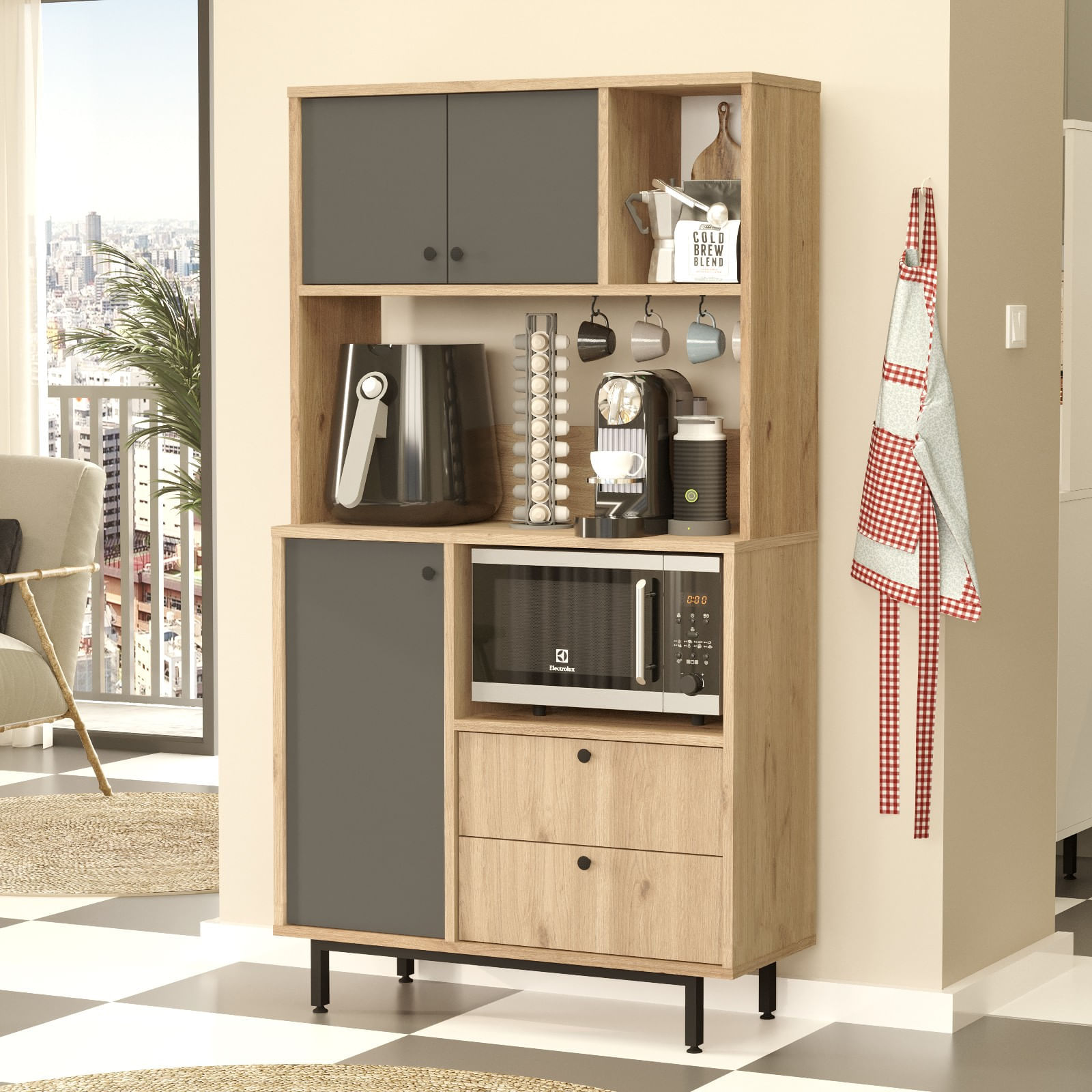 Dulap multifunctional, Hanah Home, panou de particule melaminat, stejar antracit, 88x35.5x161.2 cm — imaginea 3