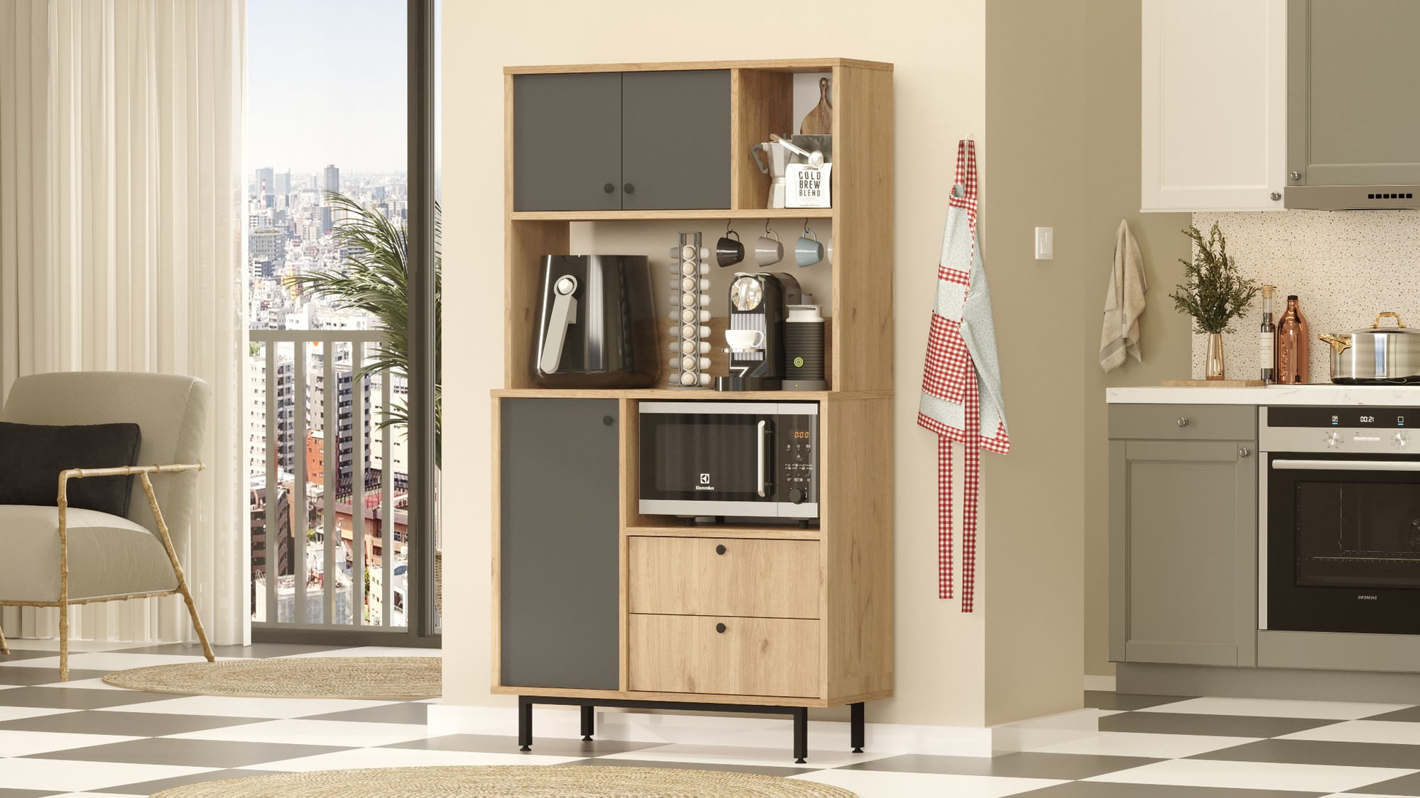 Dulap multifunctional, Hanah Home, panou de particule melaminat, stejar antracit, 88x35.5x161.2 cm — imaginea 4
