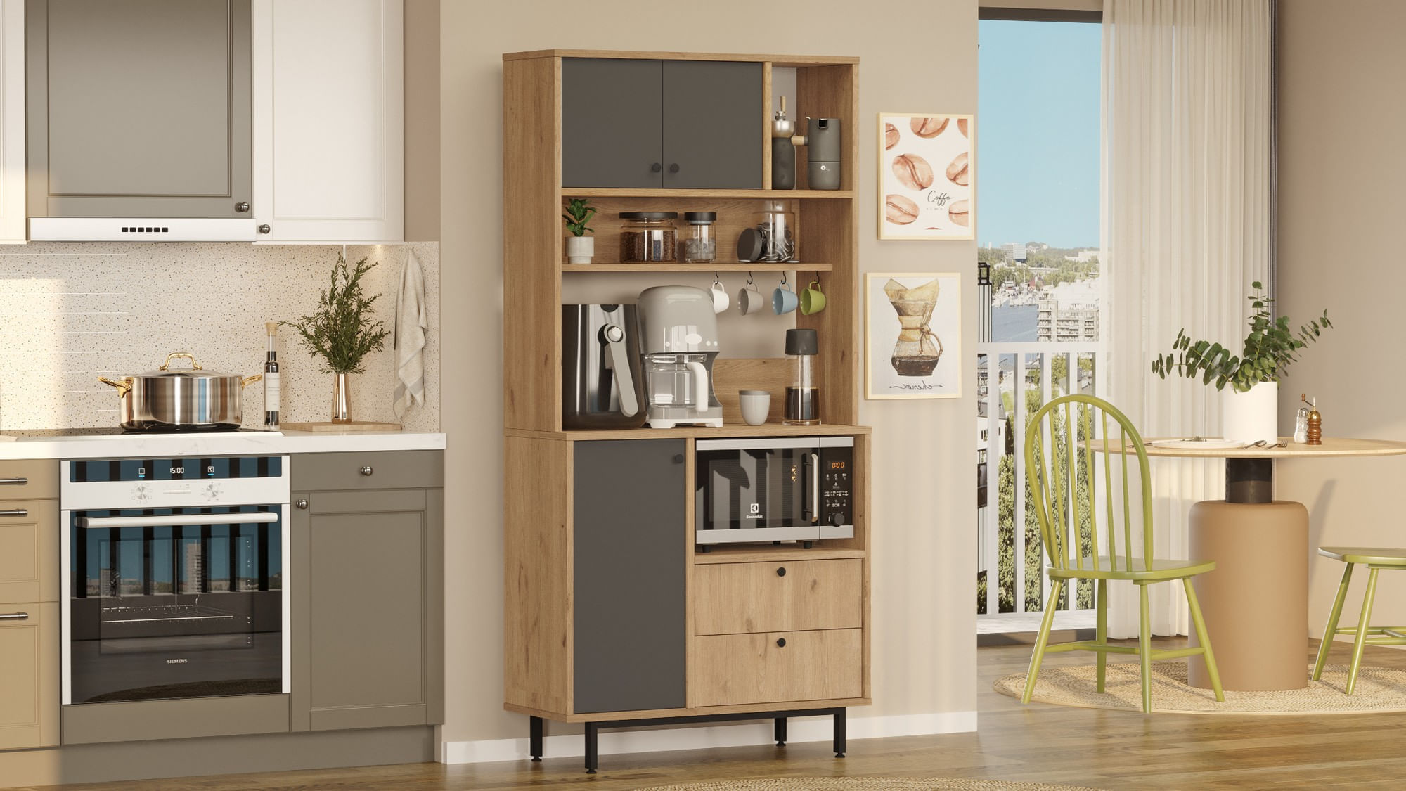 Dulap multifunctional, Hanah Home, pal melaminat, stejar si antracit, 88x35.5x180 cm — imaginea 4